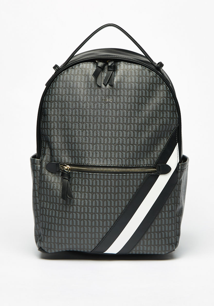 Missy Monogram Print Backpack with Tape Detail and Adjustable Shoulder Straps-Women%27s Backpacks-image-0