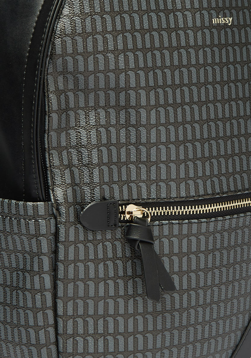 Missy Monogram Print Backpack with Tape Detail and Adjustable Shoulder Straps-Women%27s Backpacks-image-3