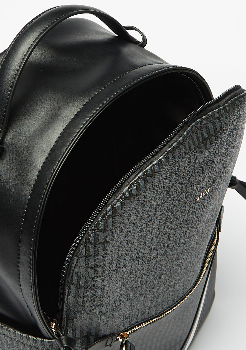 Missy Monogram Print Backpack with Tape Detail and Adjustable Shoulder Straps-Women%27s Backpacks-image-5