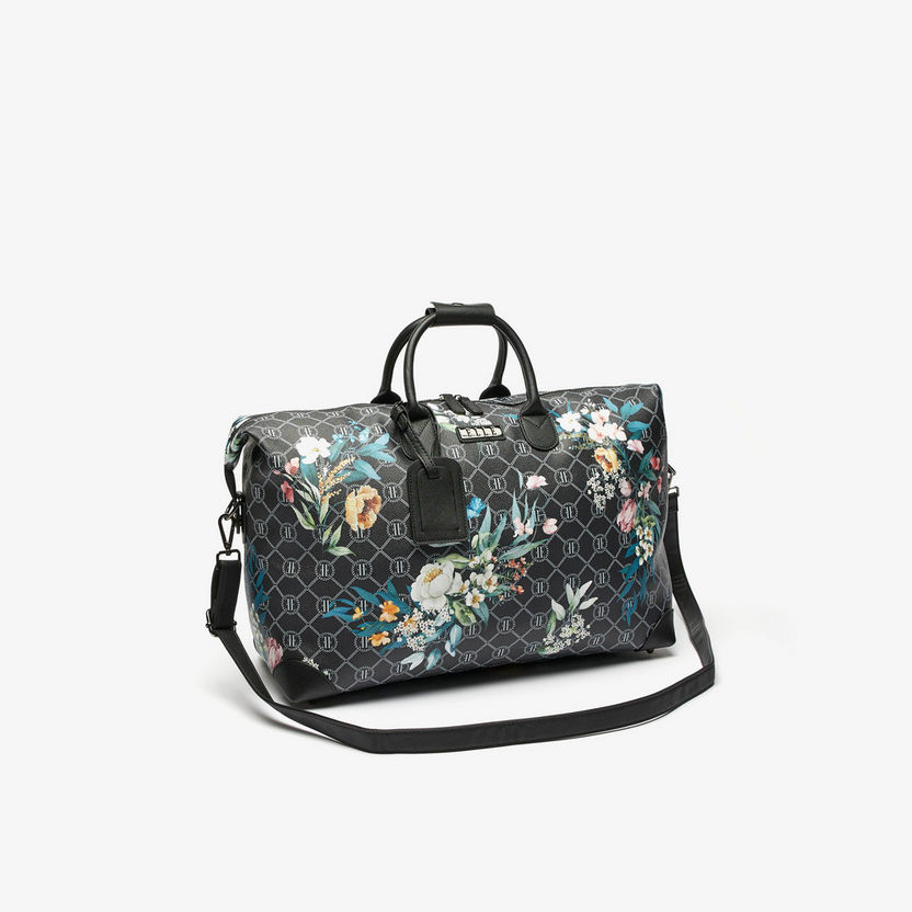 Elle All-Over Monogram Print Duffel Bag with Detachable Strap-Duffle Bags-image-1
