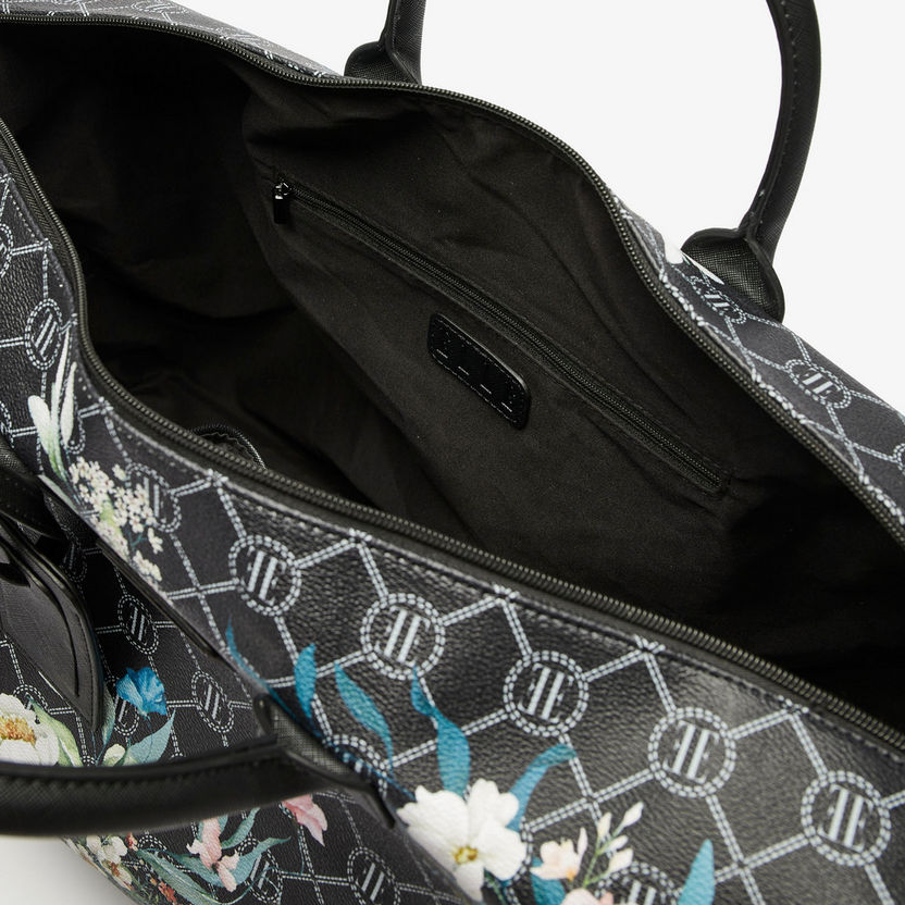 Elle All-Over Monogram Print Duffel Bag with Detachable Strap-Duffle Bags-image-4