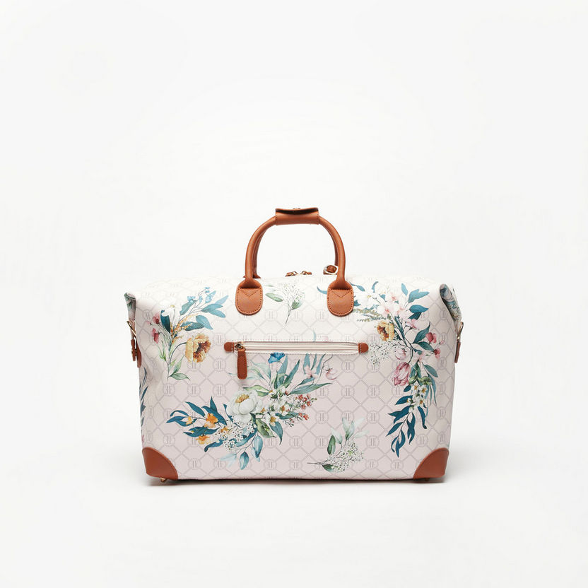 Elle All-Over Monogram Print Duffel Bag with Detachable Strap-Duffle Bags-image-1