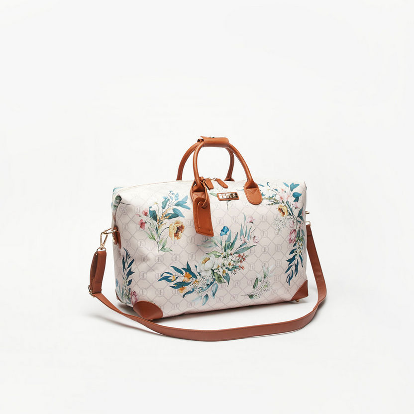 Elle All-Over Monogram Print Duffel Bag with Detachable Strap-Duffle Bags-image-2