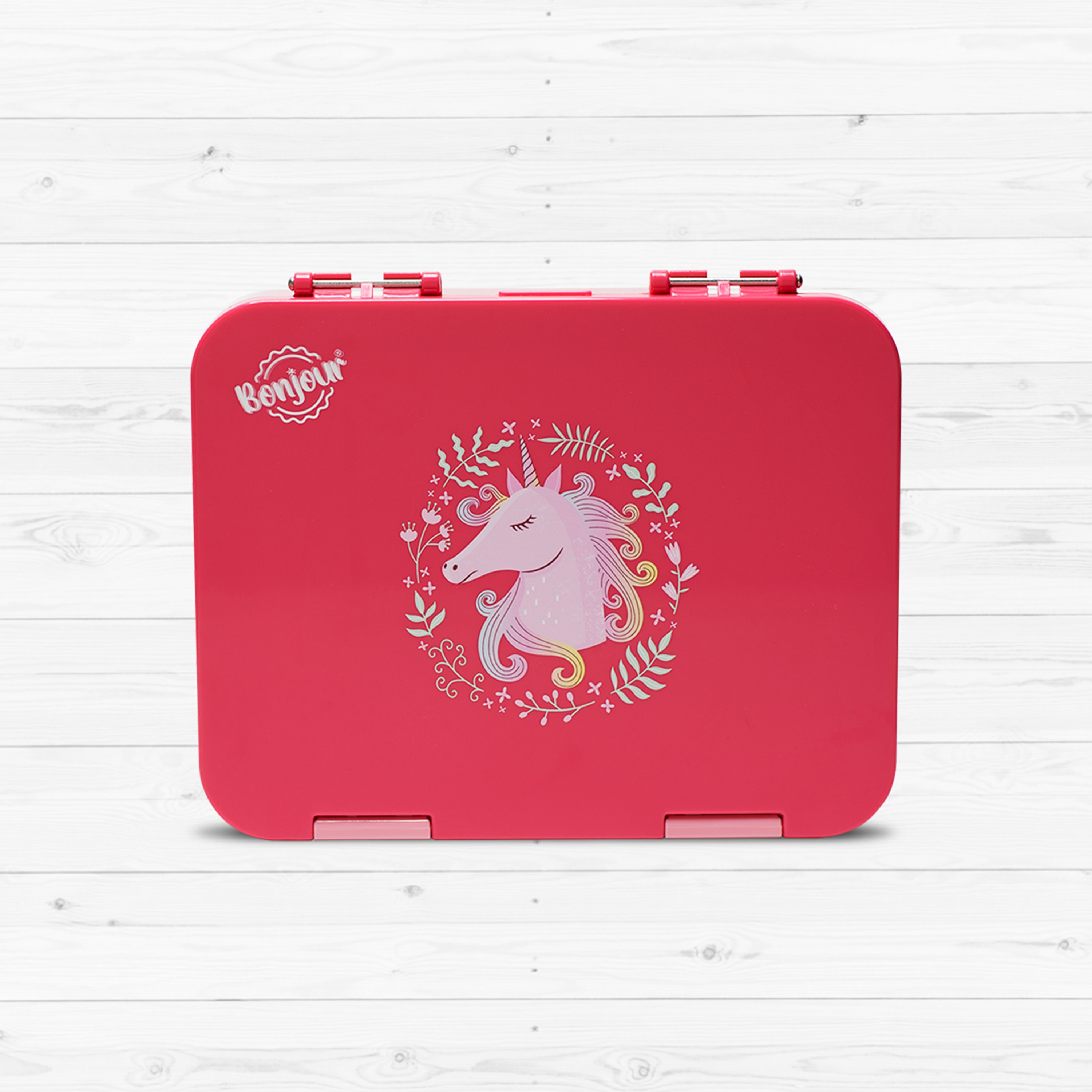 Bonjour TIFF Box Dual Clip Lunchbox, Pink Unicorn-school-lunchessentials-lunchboxes-image-1