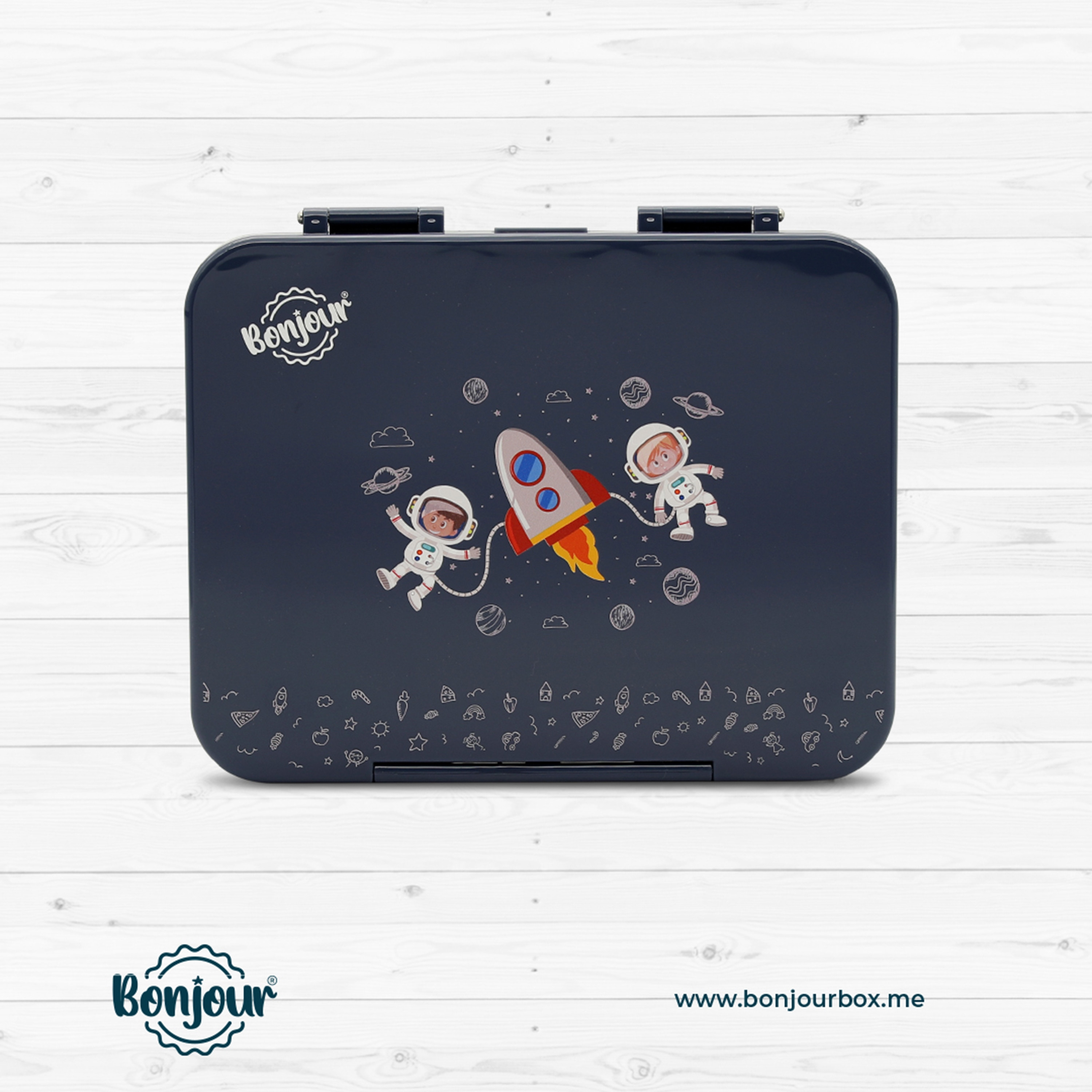 Bonjour TIFF Box Uni Clip Lunchbox, Blue Spaceman-school-lunchessentials-lunchboxes-image-1