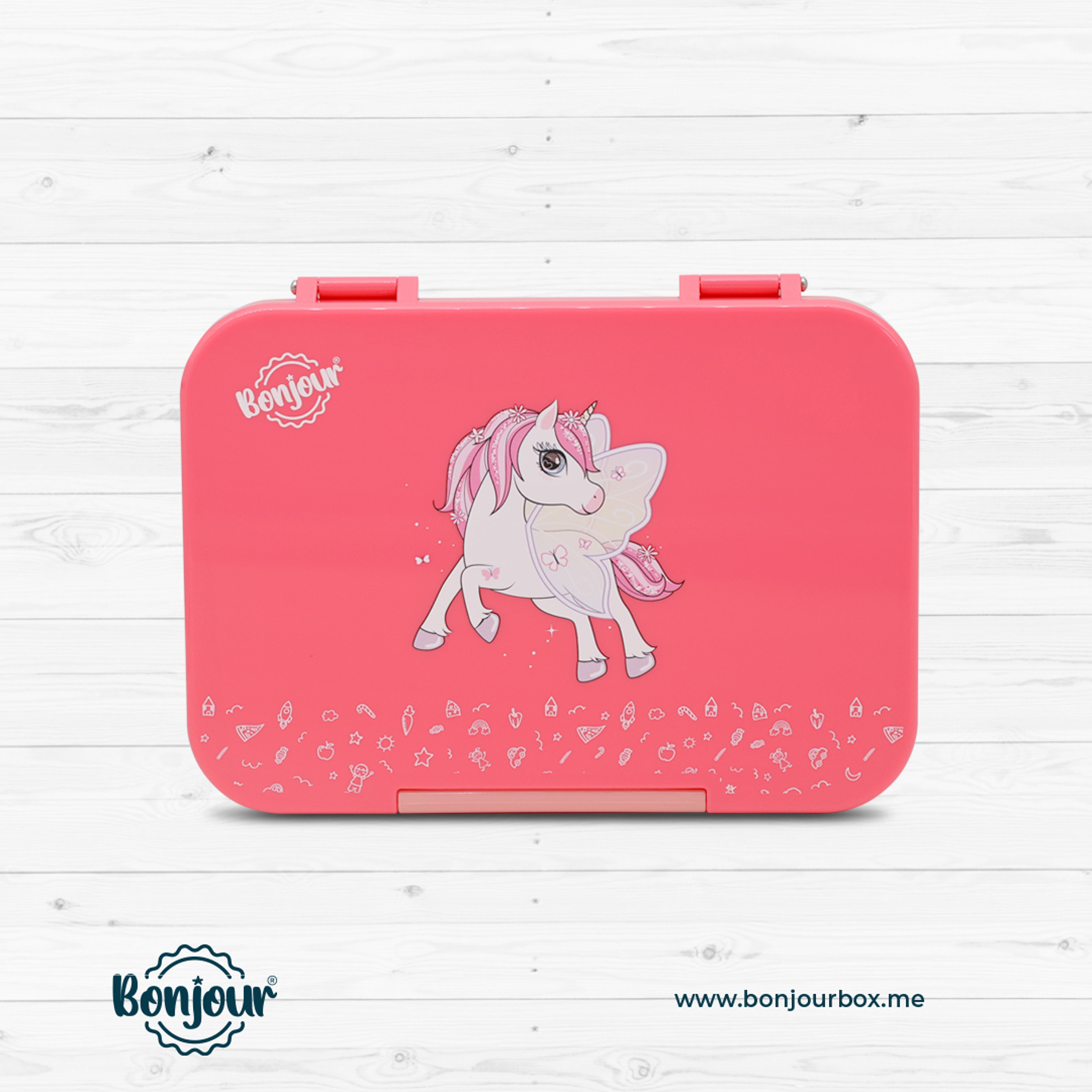Bonjour SNAX Box Uni Clip Lunchbox, Pink Unicorn-school-lunchessentials-lunchboxes-image-1