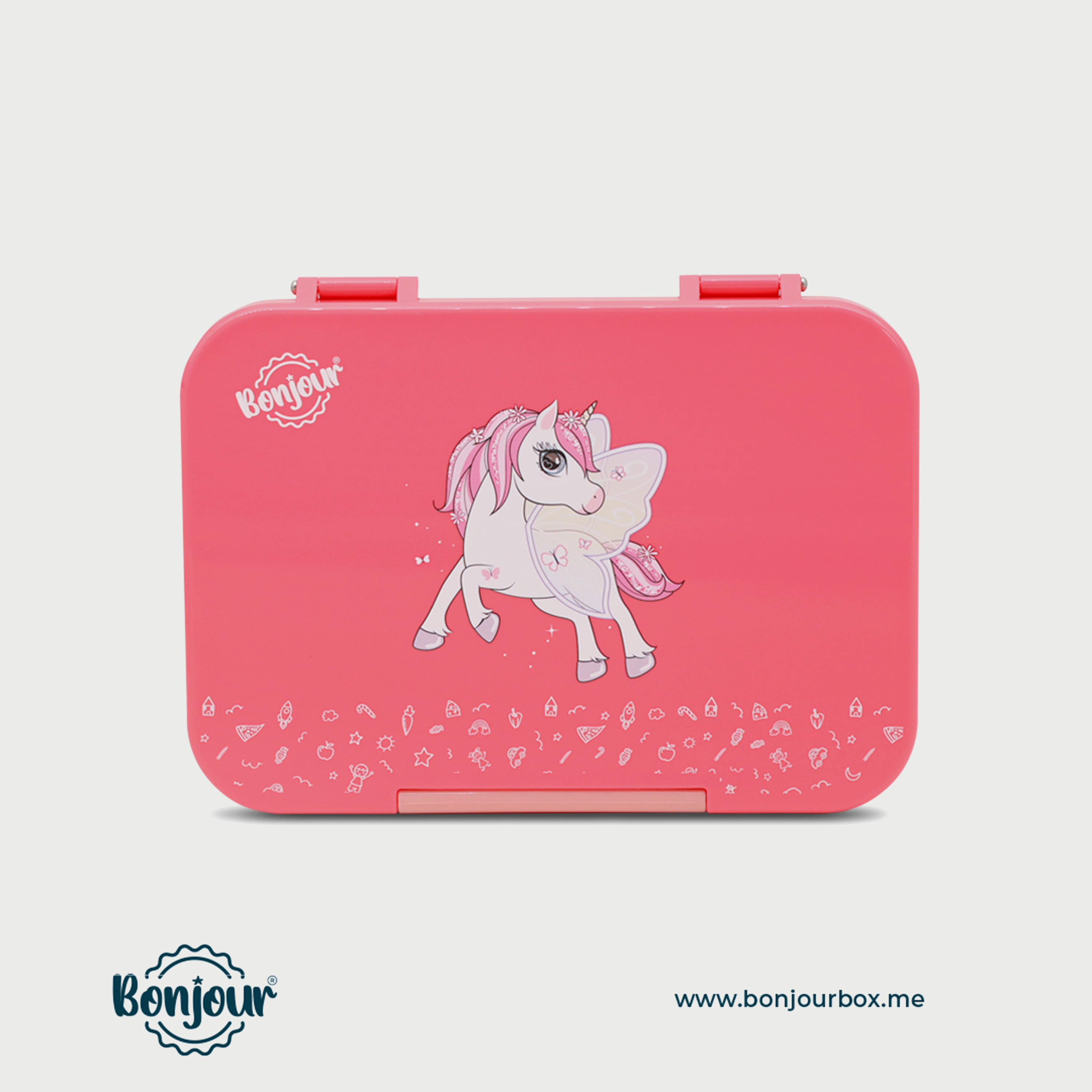 Bonjour SNAX Box Uni Clip Lunchbox, Pink Unicorn-school-lunchessentials-lunchboxes-image-2