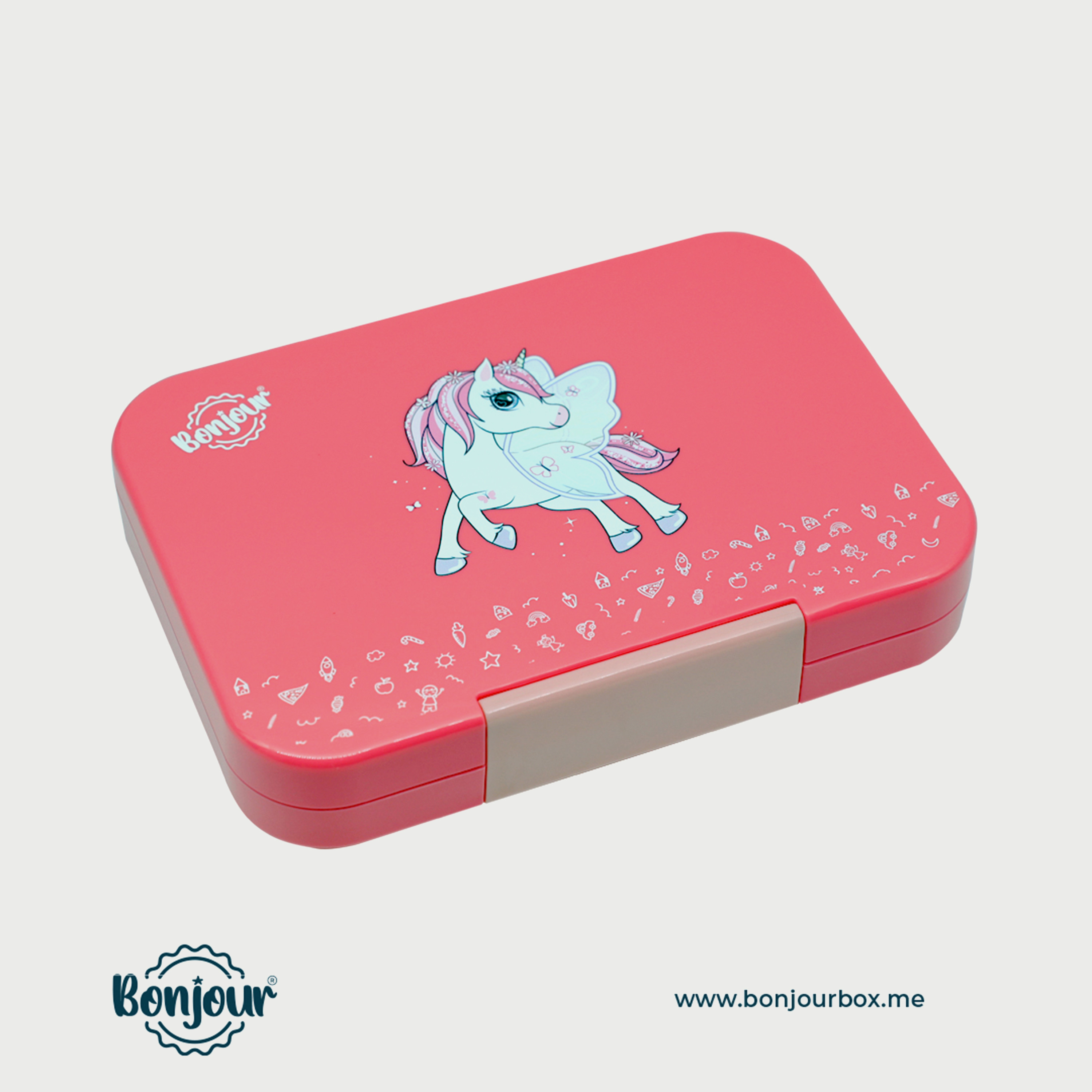 Bonjour SNAX Box Uni Clip Lunchbox, Pink Unicorn-school-lunchessentials-lunchboxes-image-3