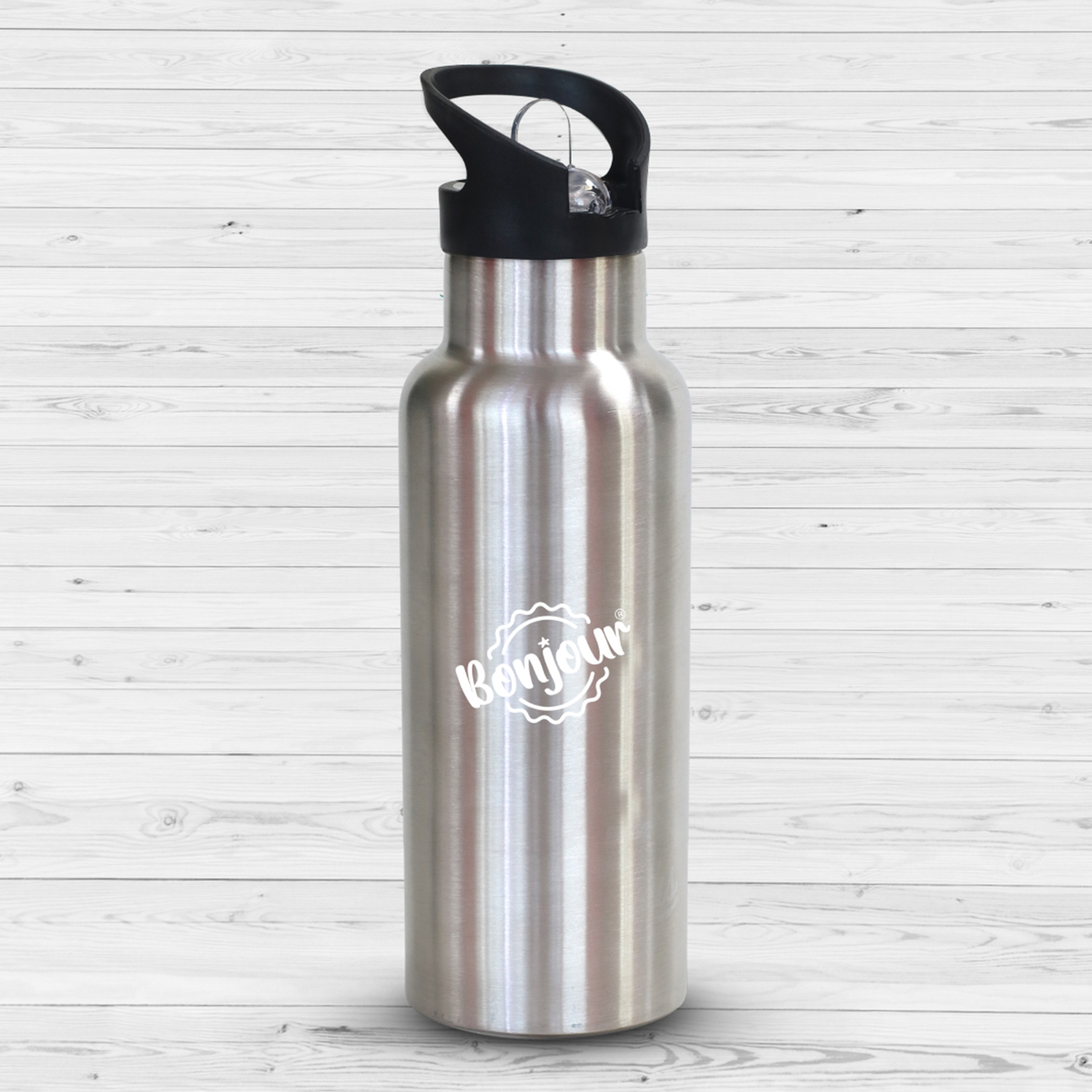 زجاجة مياه معزولة حراريًا ستانلس ستيل سيب بوكس من بونجور- رمادي - 500 مل-school-waterbottles-image-1