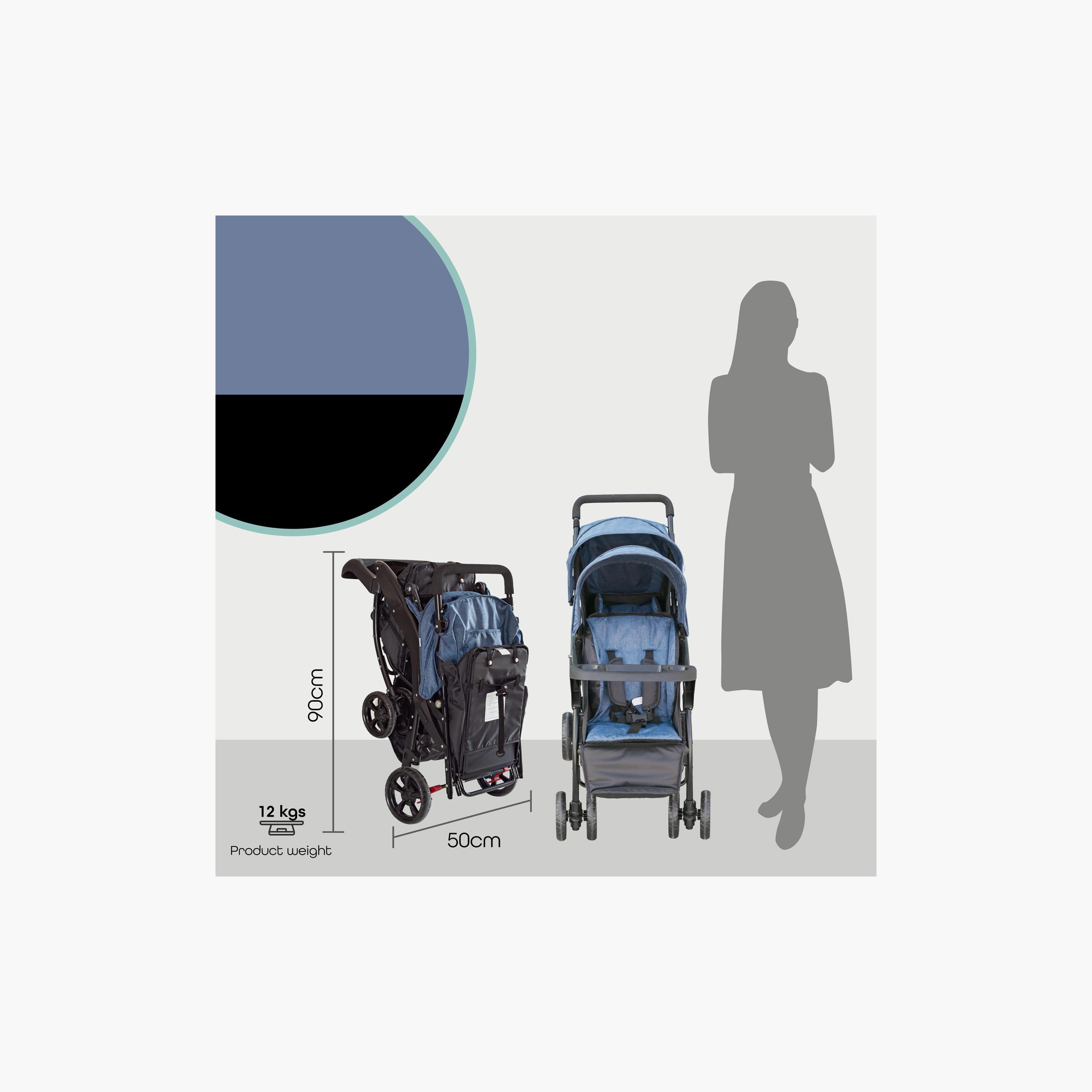Moon Dois Foldable Twin Stroller with Adjustable Leg Rest - Black & Blue-baby-gear-strollersandprams-strollers-image-5