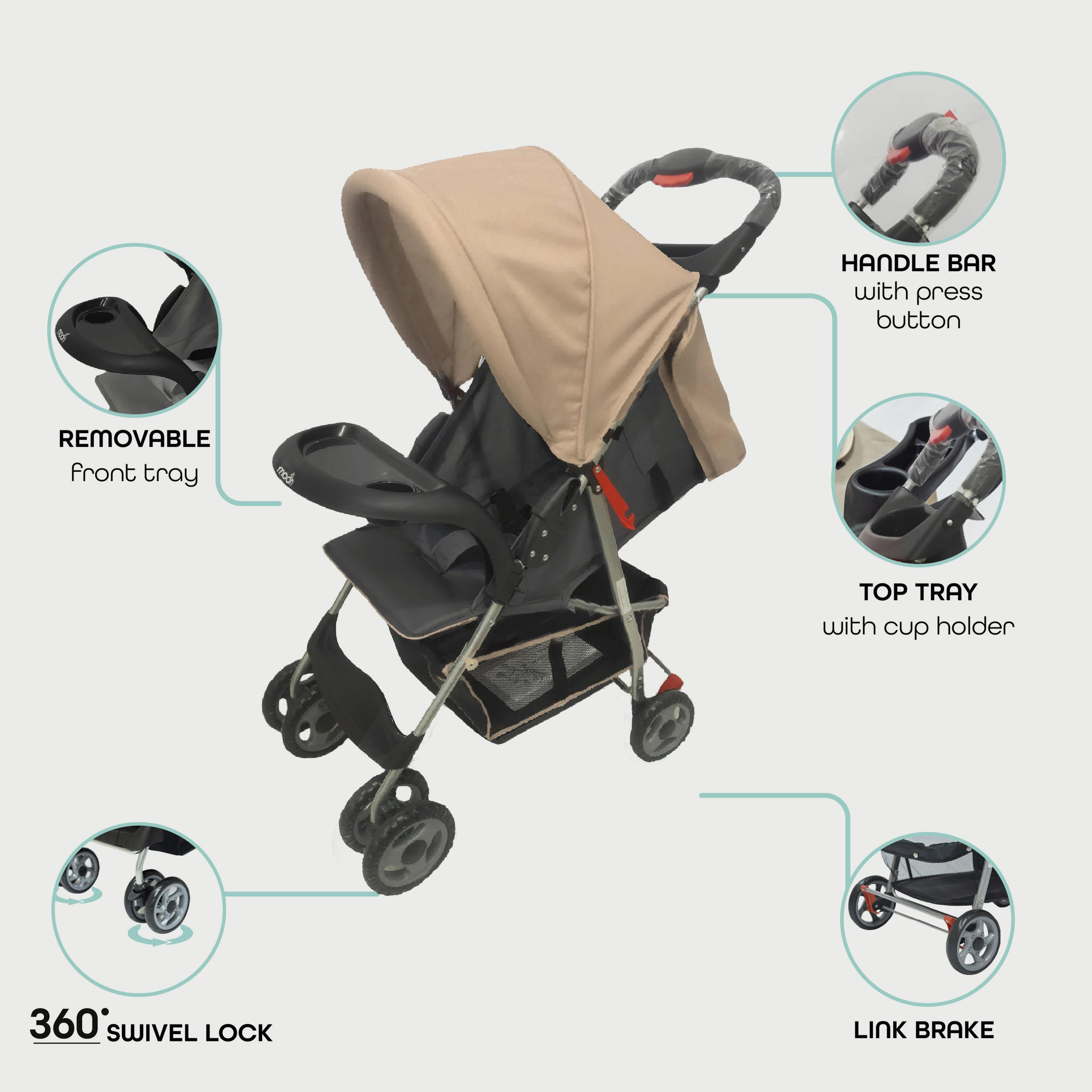 Moon Bezik One Fold Stroller, Biege-baby-gear-strollersandprams-strollers-image-3