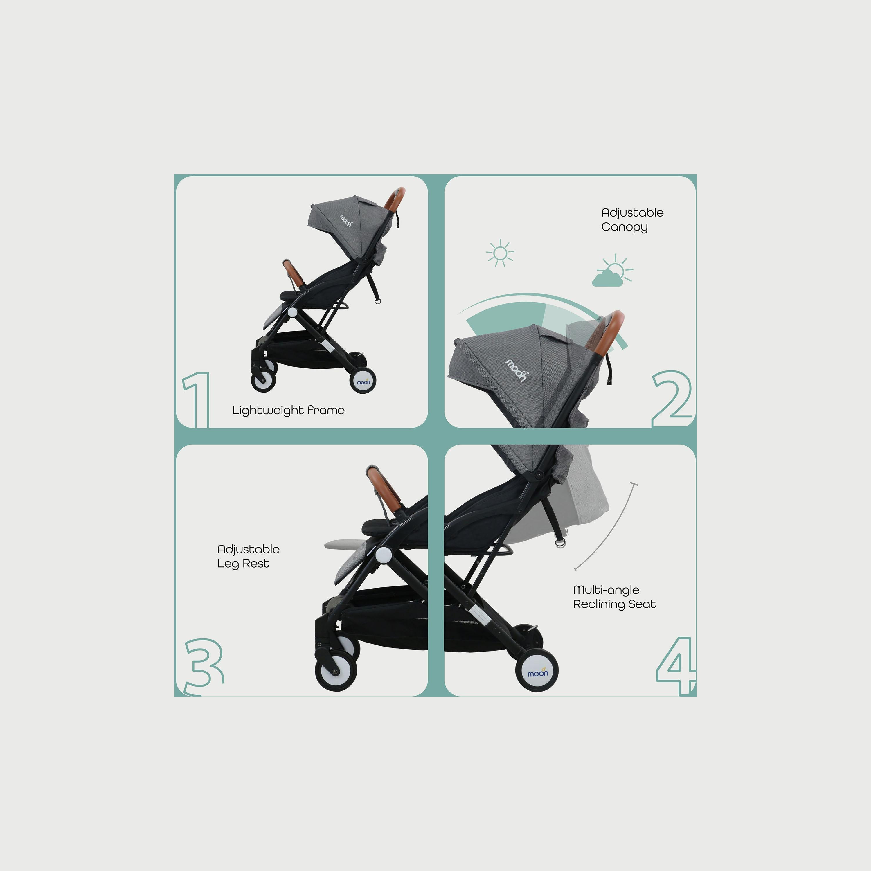 Moon Ritzi Cabin Stroller, Black/Grey Dots-baby-gear-strollersandprams-strollers-image-3