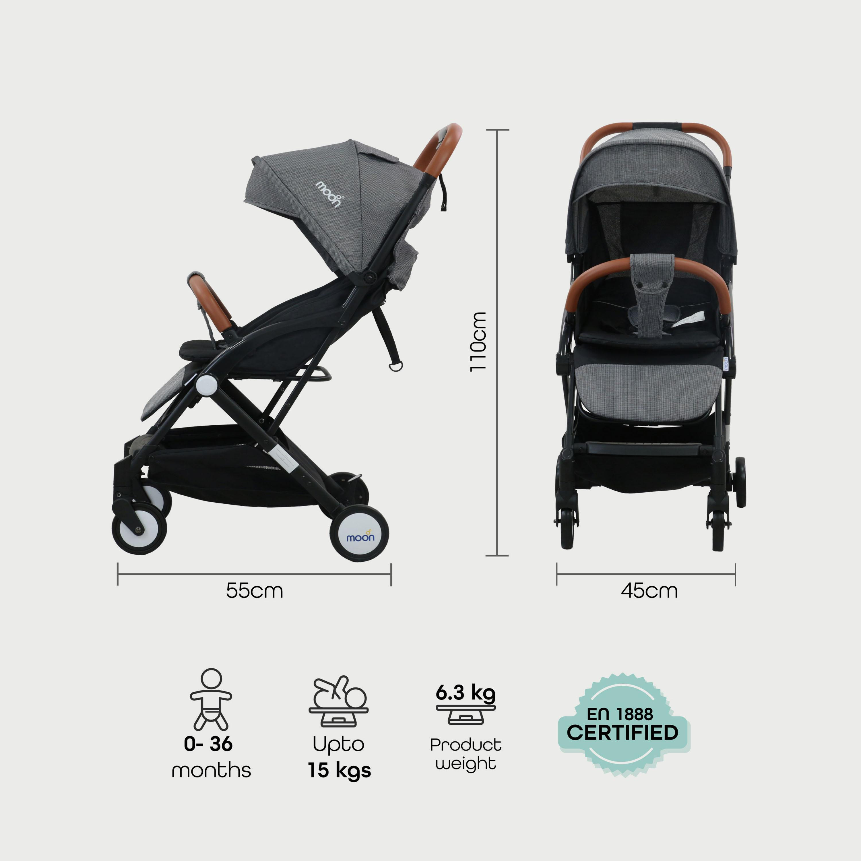 Moon Ritzi Cabin Stroller, Black/Grey Dots-baby-gear-strollersandprams-strollers-image-7