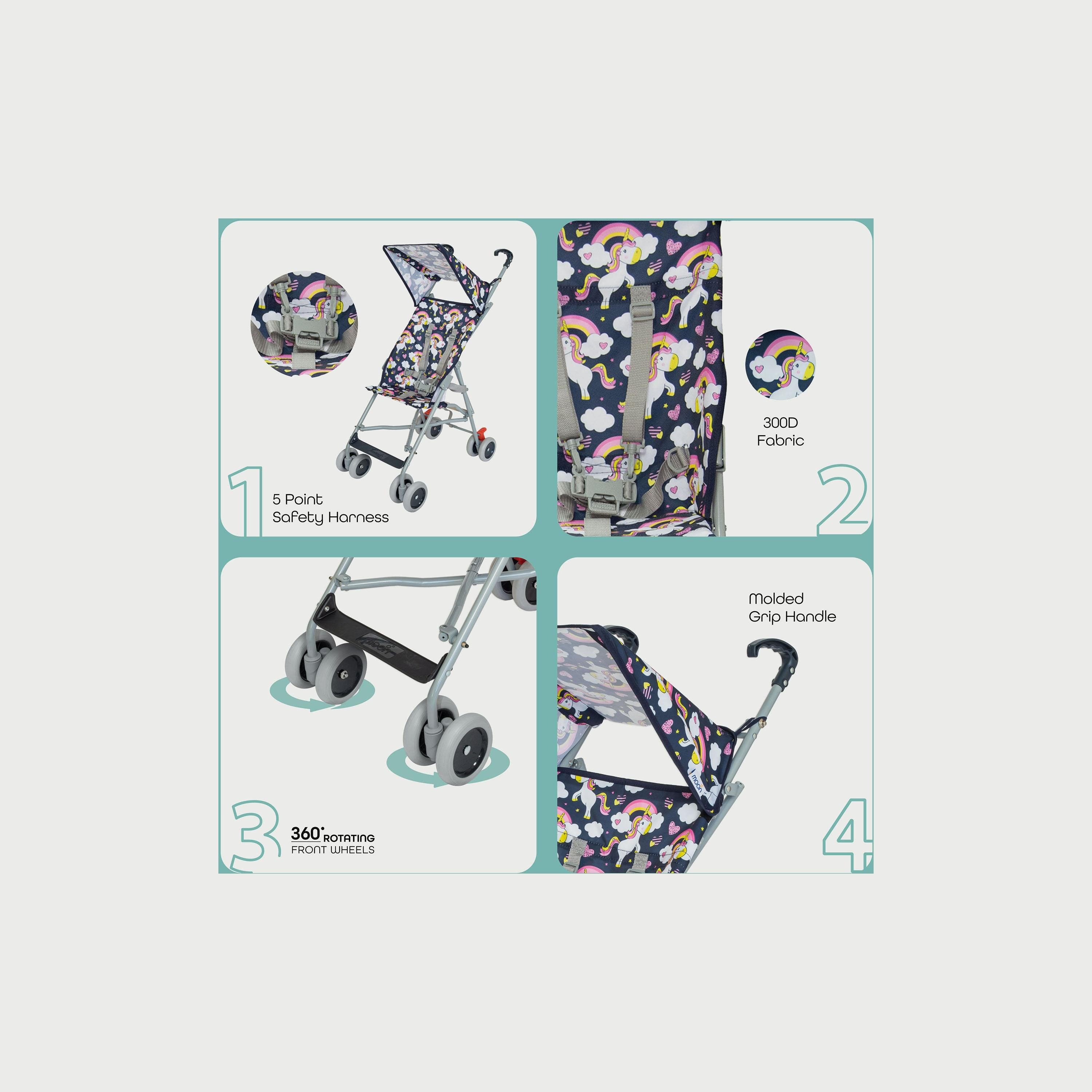 Moon Jet-Ultra Lightweight and Compact Fold Buggy Stroller - Printed Unicorn-baby-gear-strollersandprams-buggies-image-2