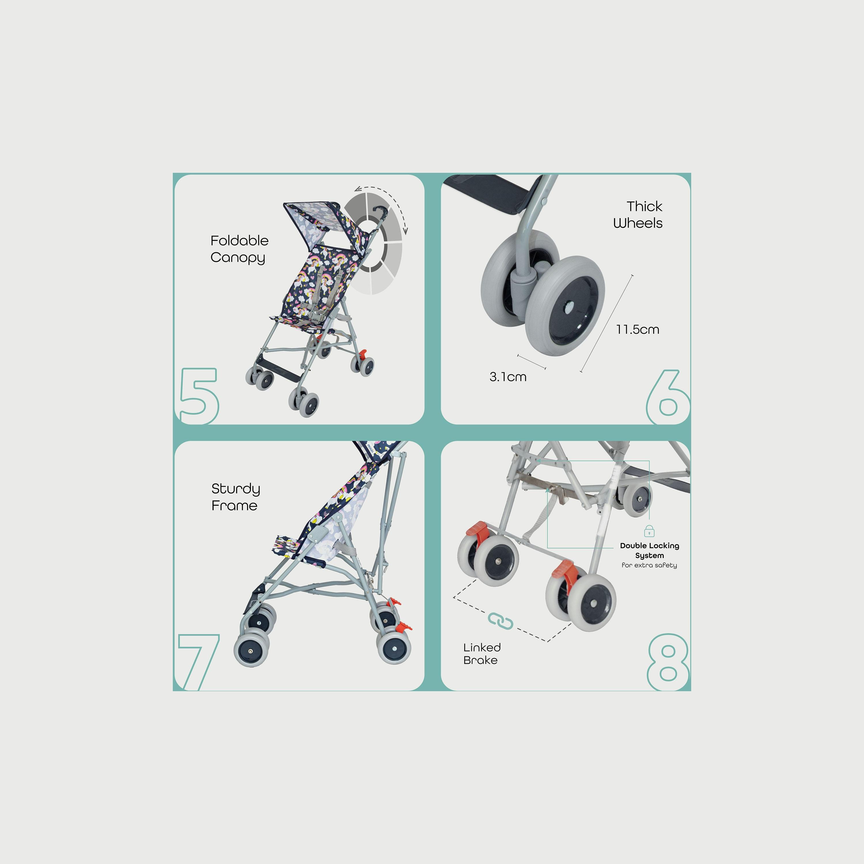 Moon Jet-Ultra Lightweight and Compact Fold Buggy Stroller - Printed Unicorn-baby-gear-strollersandprams-buggies-image-3