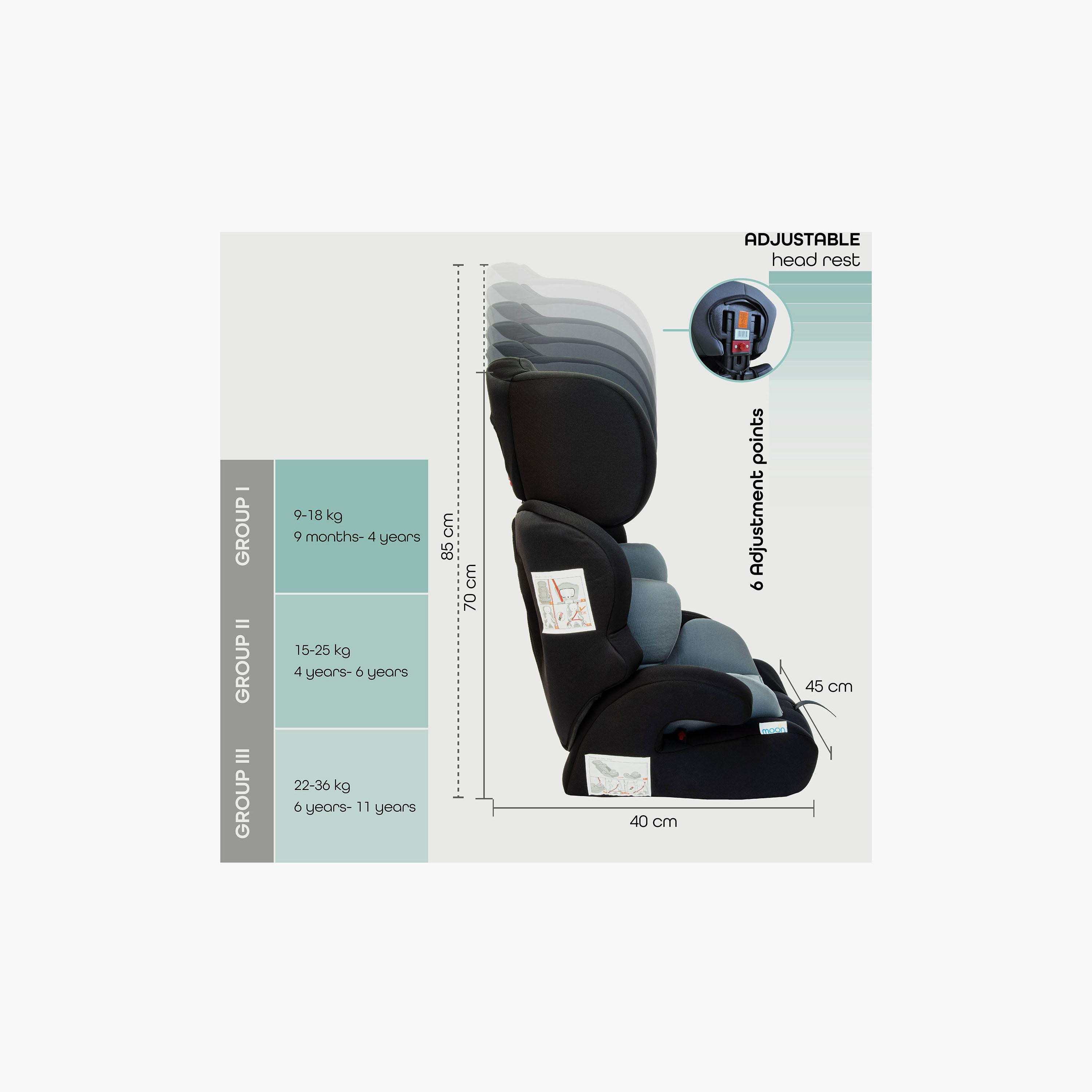 Moon Tolo Car Seat (Group 1, 2, 3) Grey-baby-gear-carseats-image-2