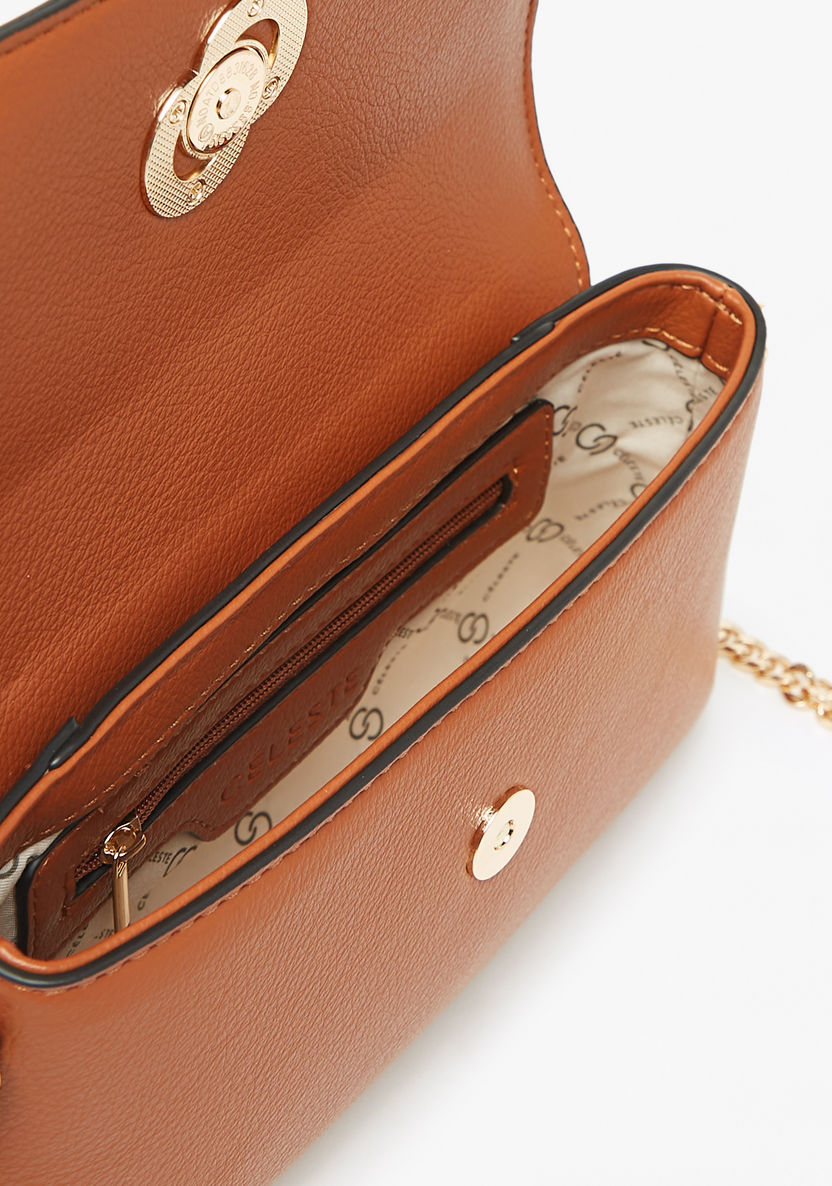 Celeste Logo Detail Crossbody Bag with Flap Closure-Women%27s Handbags-image-3