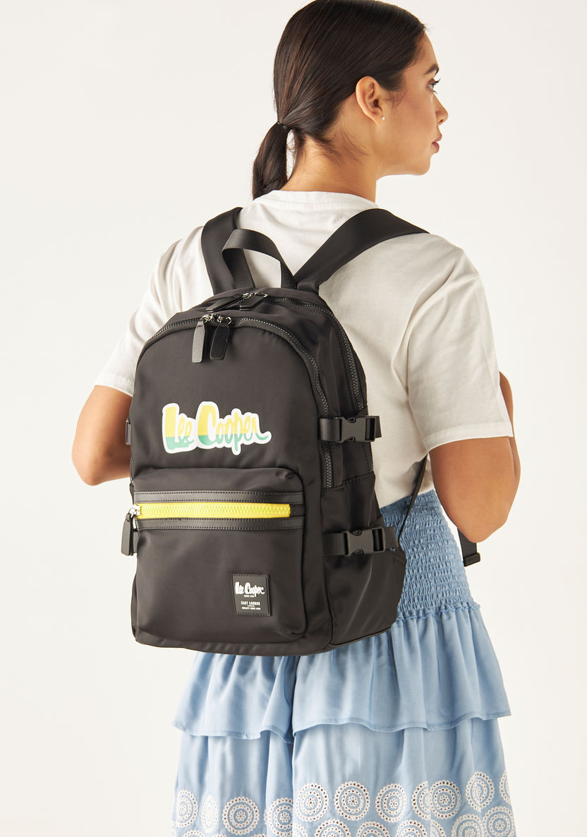 Lee Cooper Logo Print Backpack with Adjustable Shoulder Straps-Women%27s Backpacks-image-1