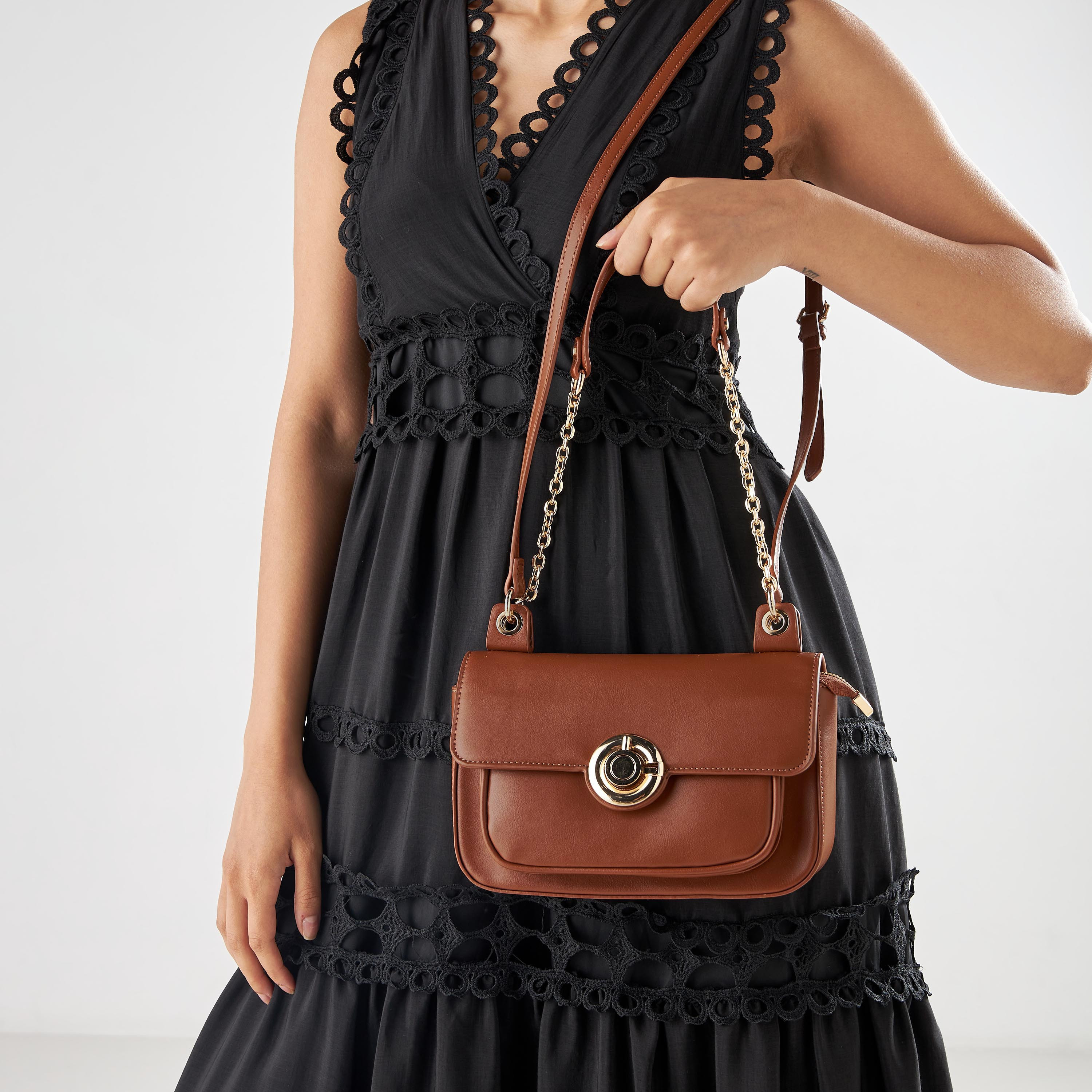 Sasha Solid Crossbody Bag with Metallic Twist Lock Closure and Chain Strap-women-bagsandwallets-handbags-image-2