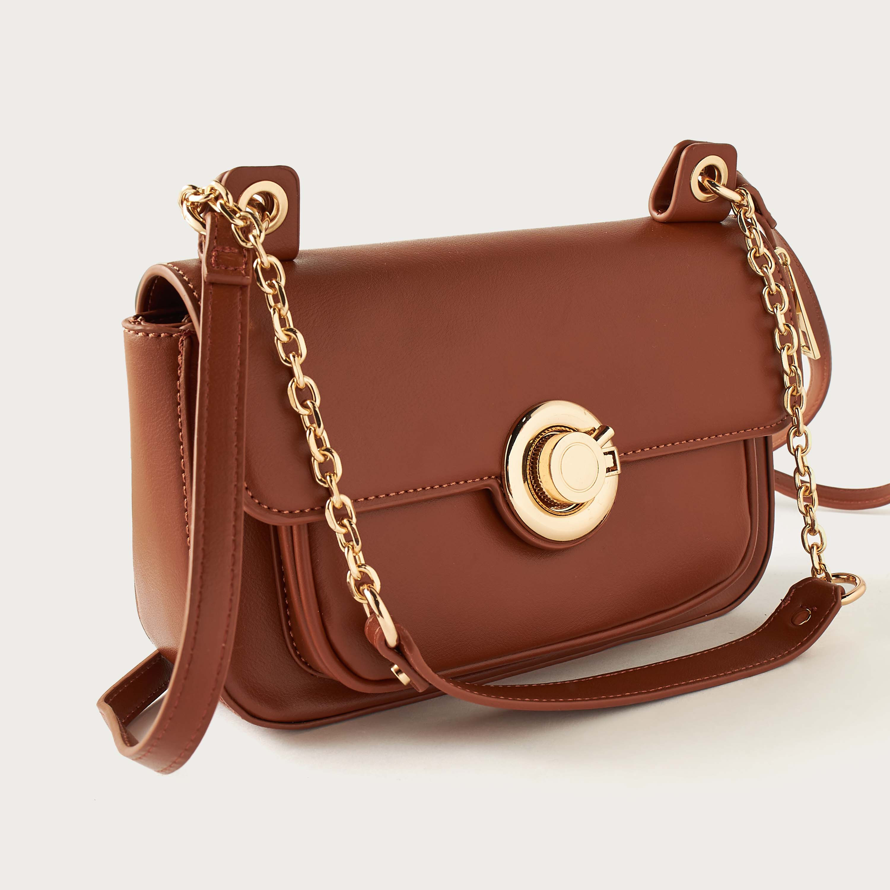 Sasha Solid Crossbody Bag with Metallic Twist Lock Closure and Chain Strap-women-bagsandwallets-handbags-image-3