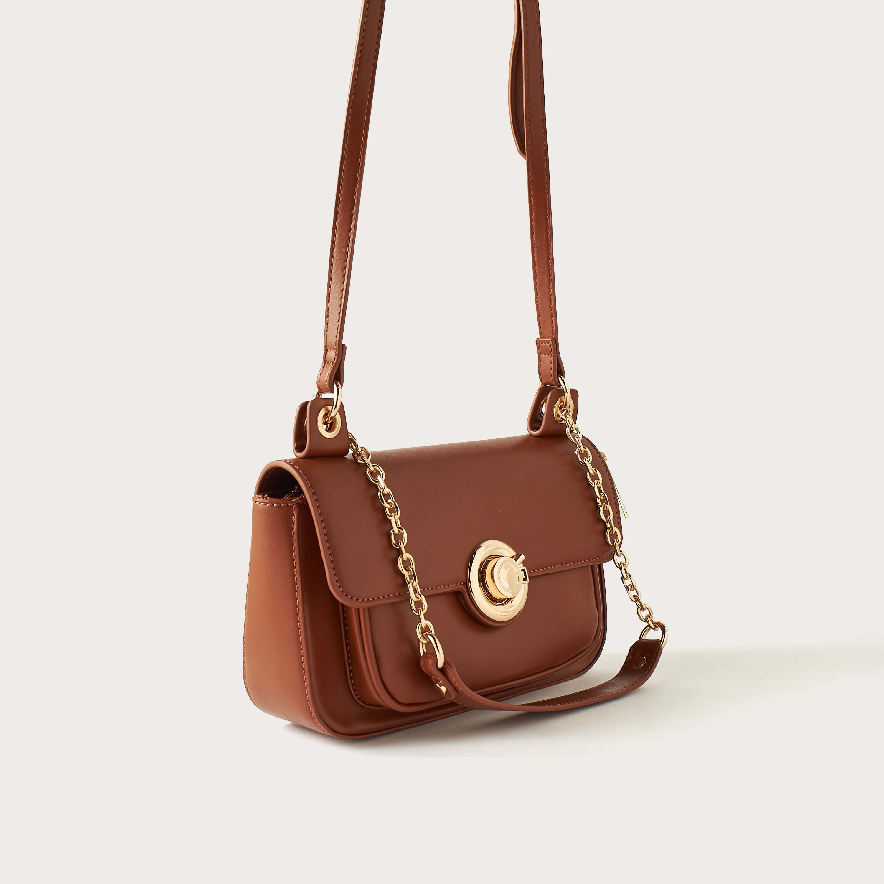 Sasha Solid Crossbody Bag with Metallic Twist Lock Closure and Chain Strap-women-bagsandwallets-handbags-image-4