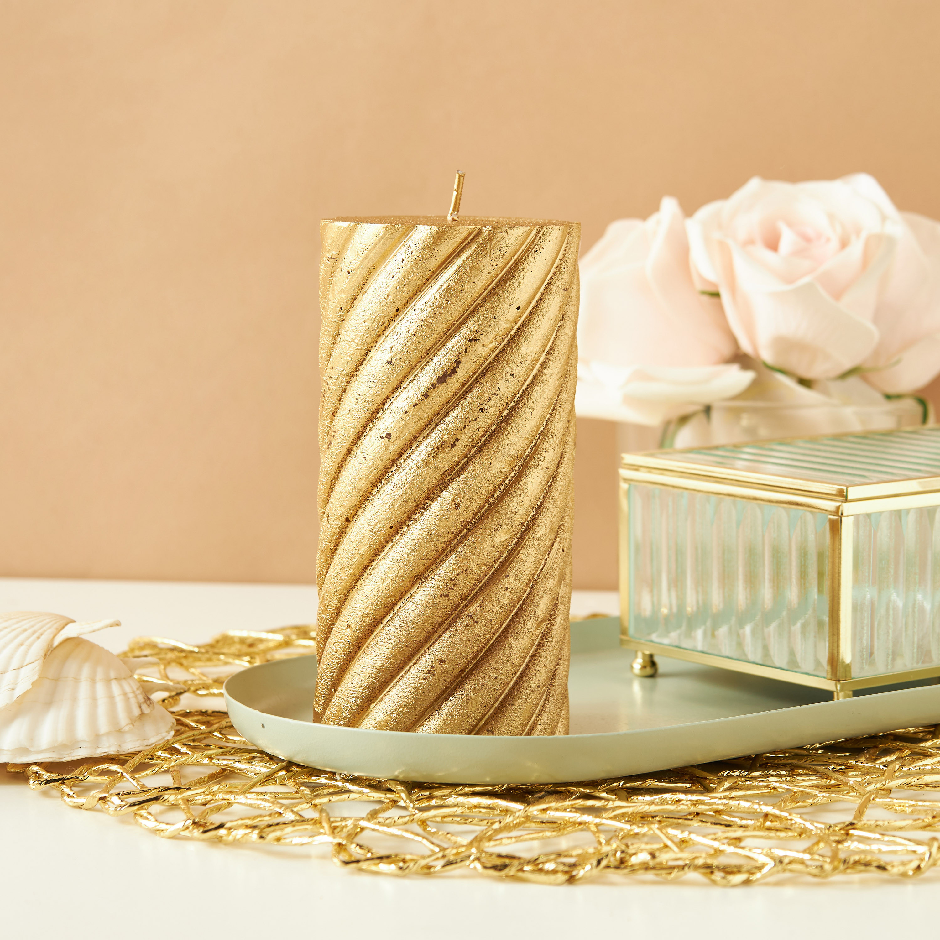 Essentials Unscented Spiral Pillar Candle - 15 cms-household-homefragrance-candles-image-1