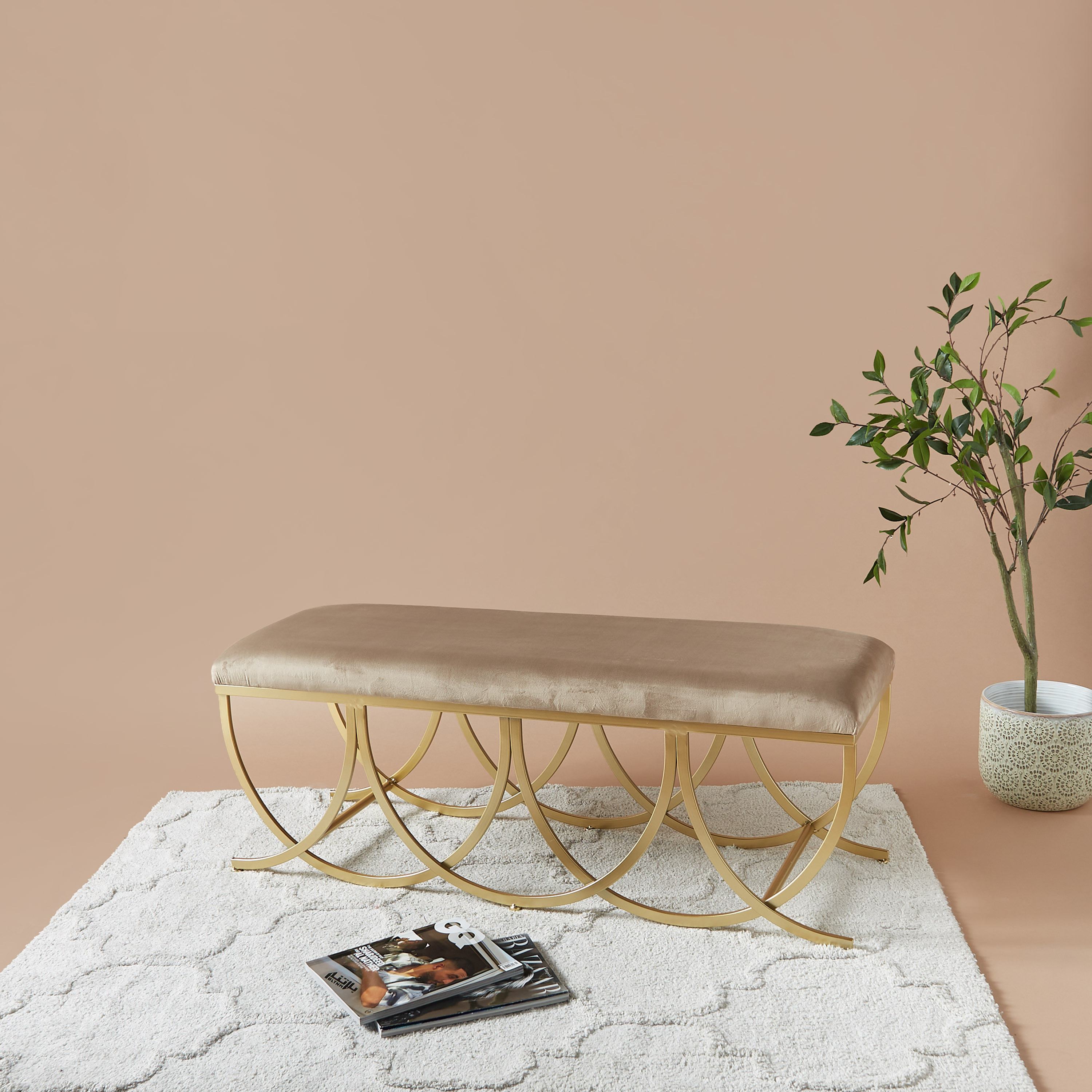Bench Kuwait Shop Velvet Upholstered Bench - 120x40x46 cms Online | Centrepoint Kuwait
