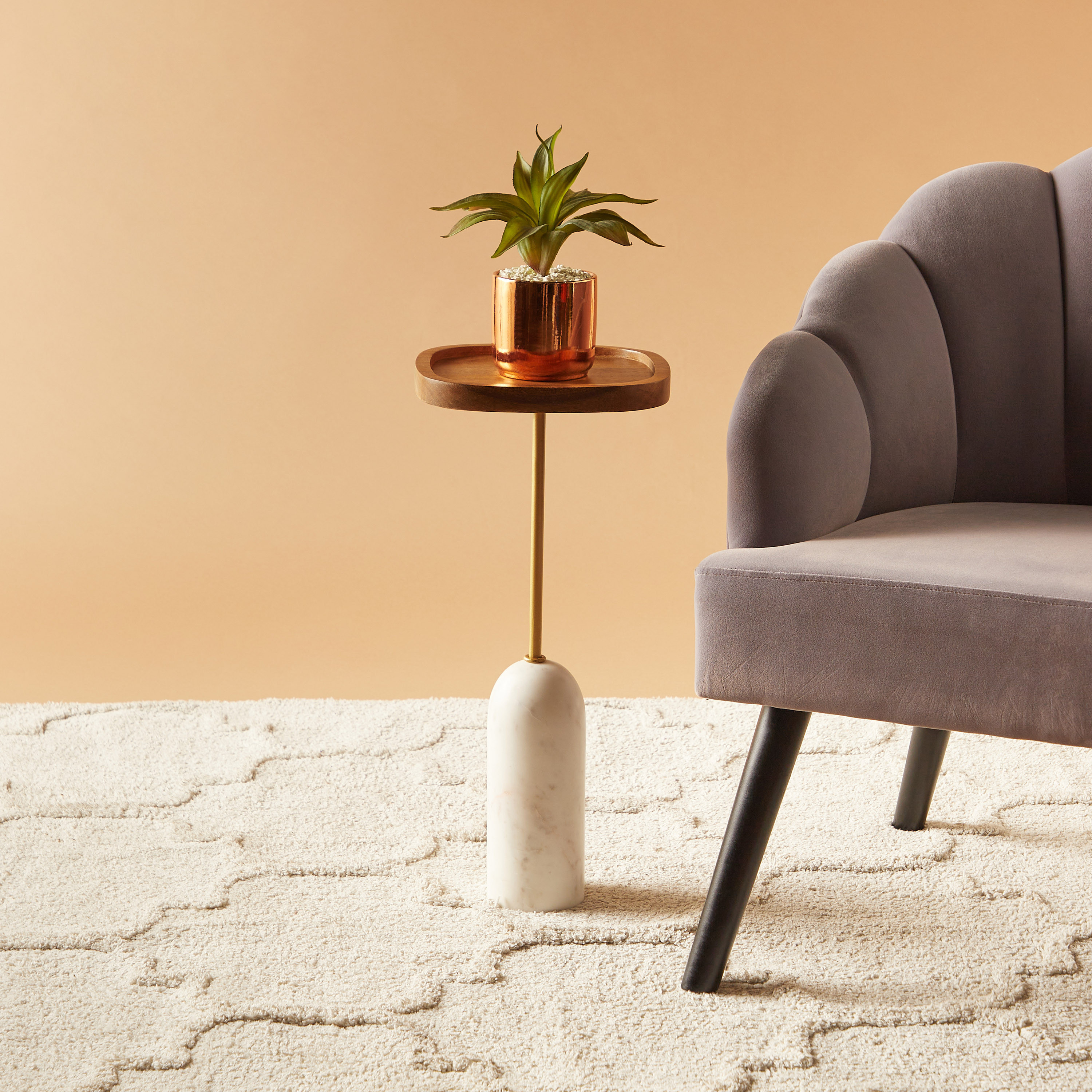 Wooden Top Marble Pedestal Accent Table - 26x26x55 cms-furniture-livingroom-sideandendtables-image-1