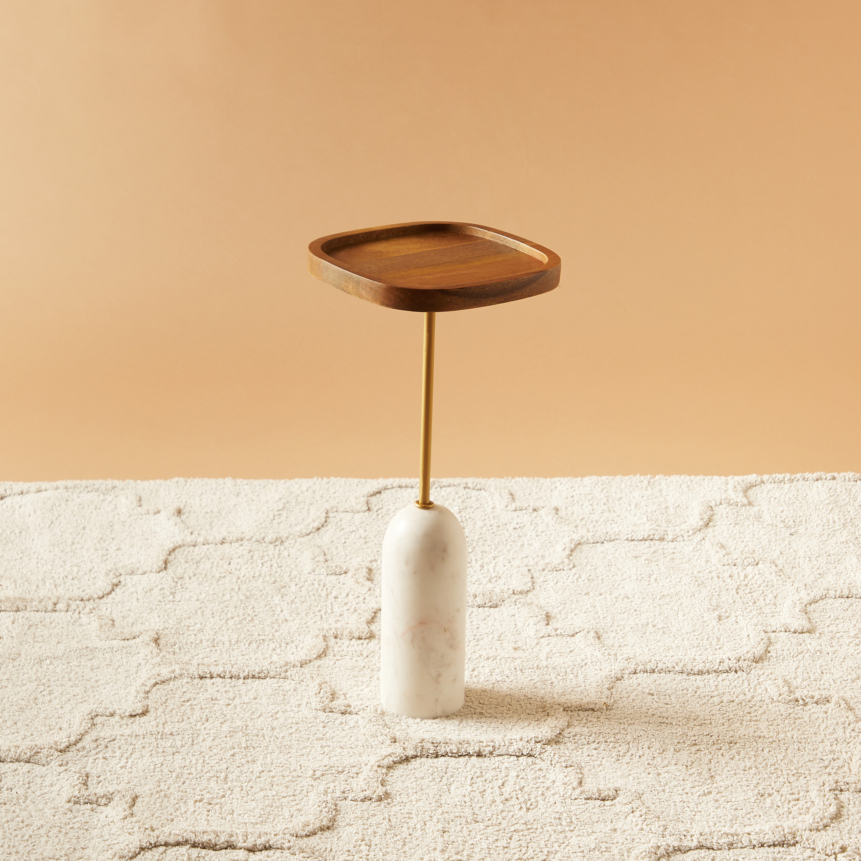 Wooden Top Marble Pedestal Accent Table - 26x26x55 cms-furniture-livingroom-sideandendtables-image-2