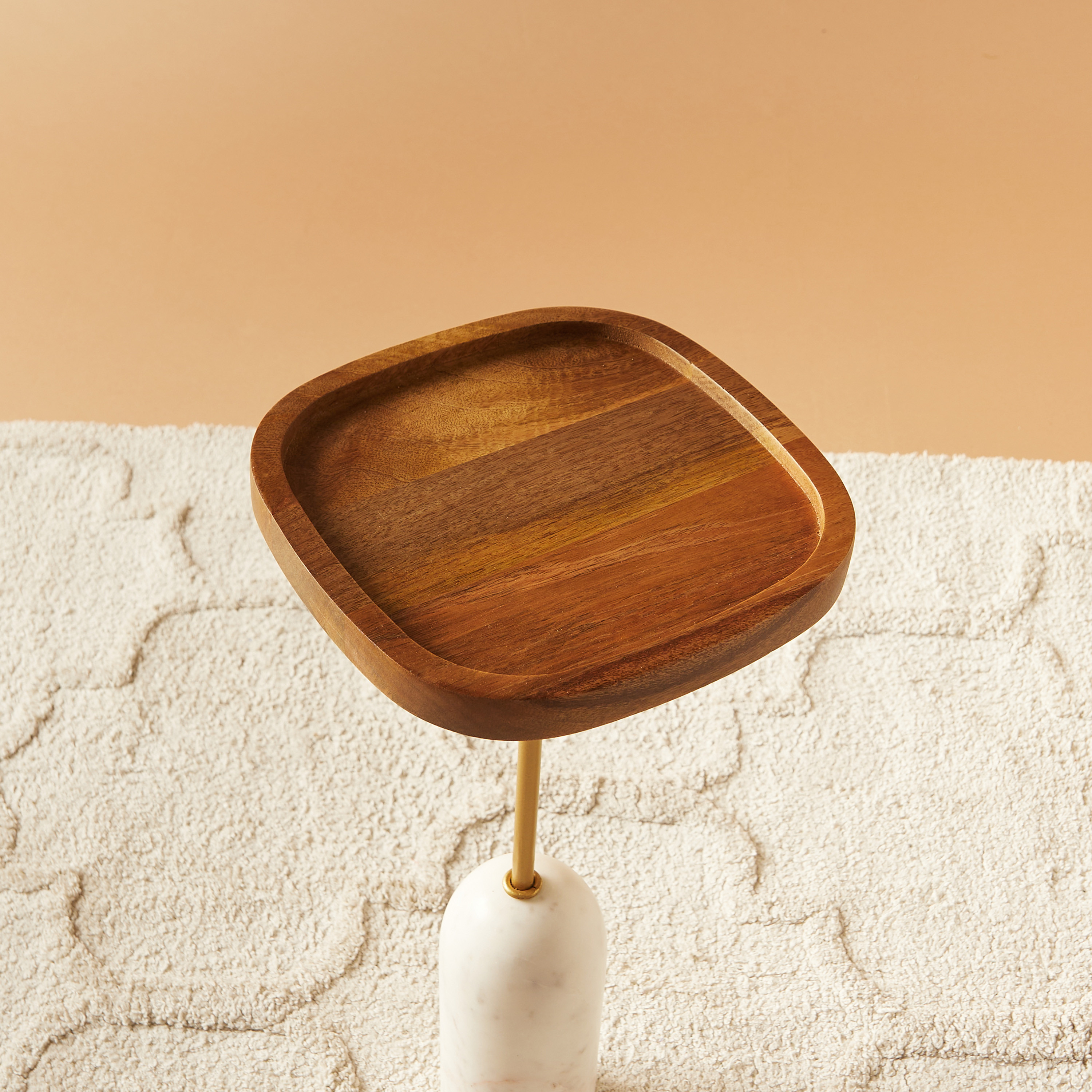 Wooden Top Marble Pedestal Accent Table - 26x26x55 cms-furniture-livingroom-sideandendtables-image-3