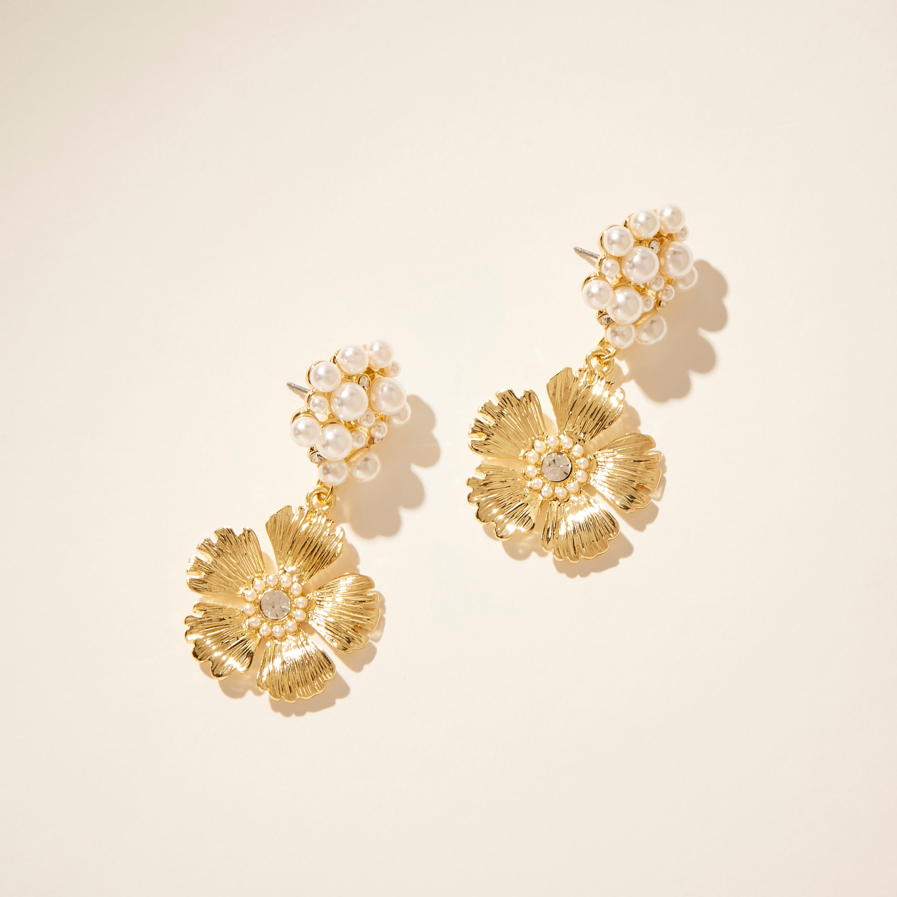 Pearl Embellished Floral Drop Earrings with Pushback Closure-women-watchesandjewellery-jewellery-earrings-image-3