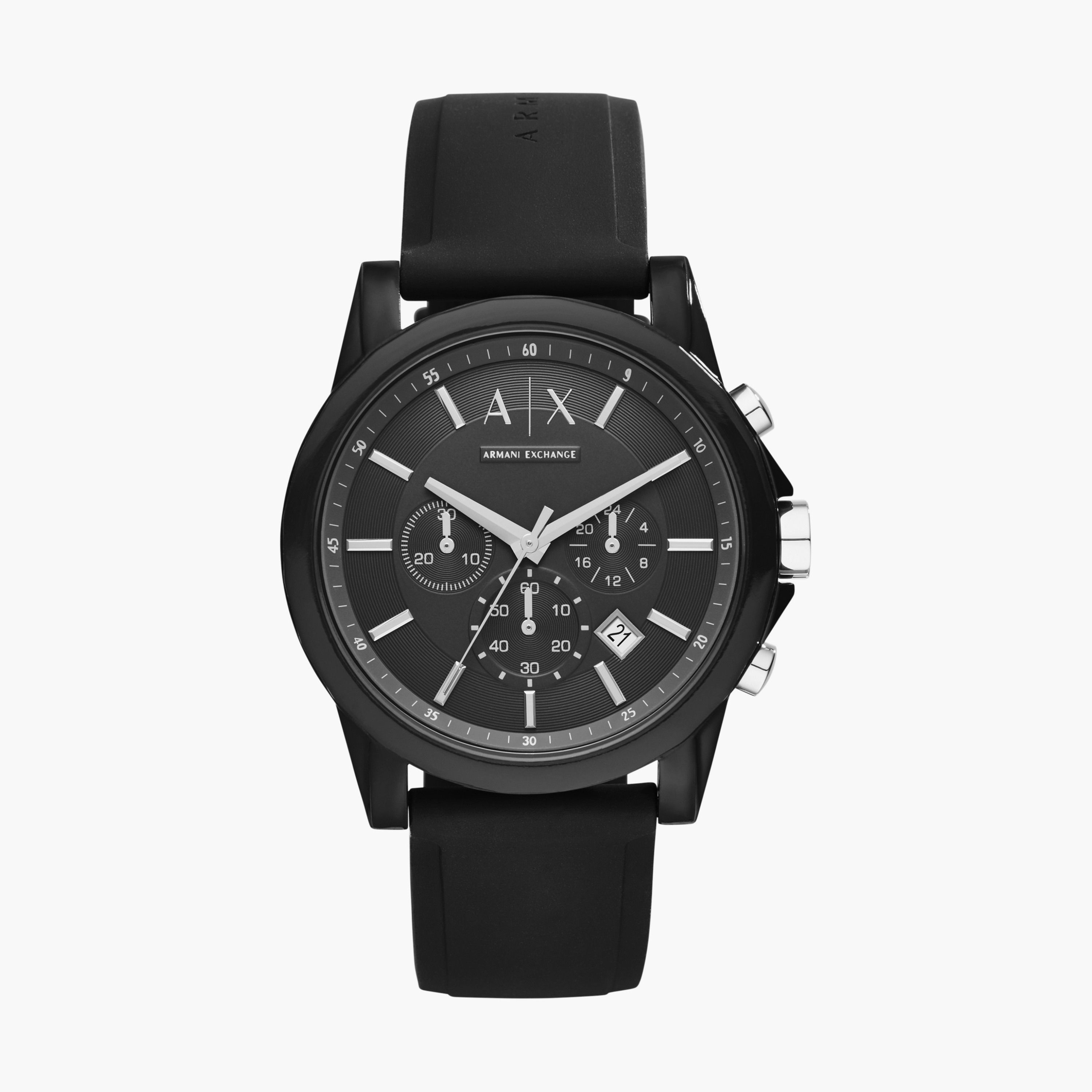 Buy Men s Armani Exchange Men s 44 MM Black Chronograph Silicone