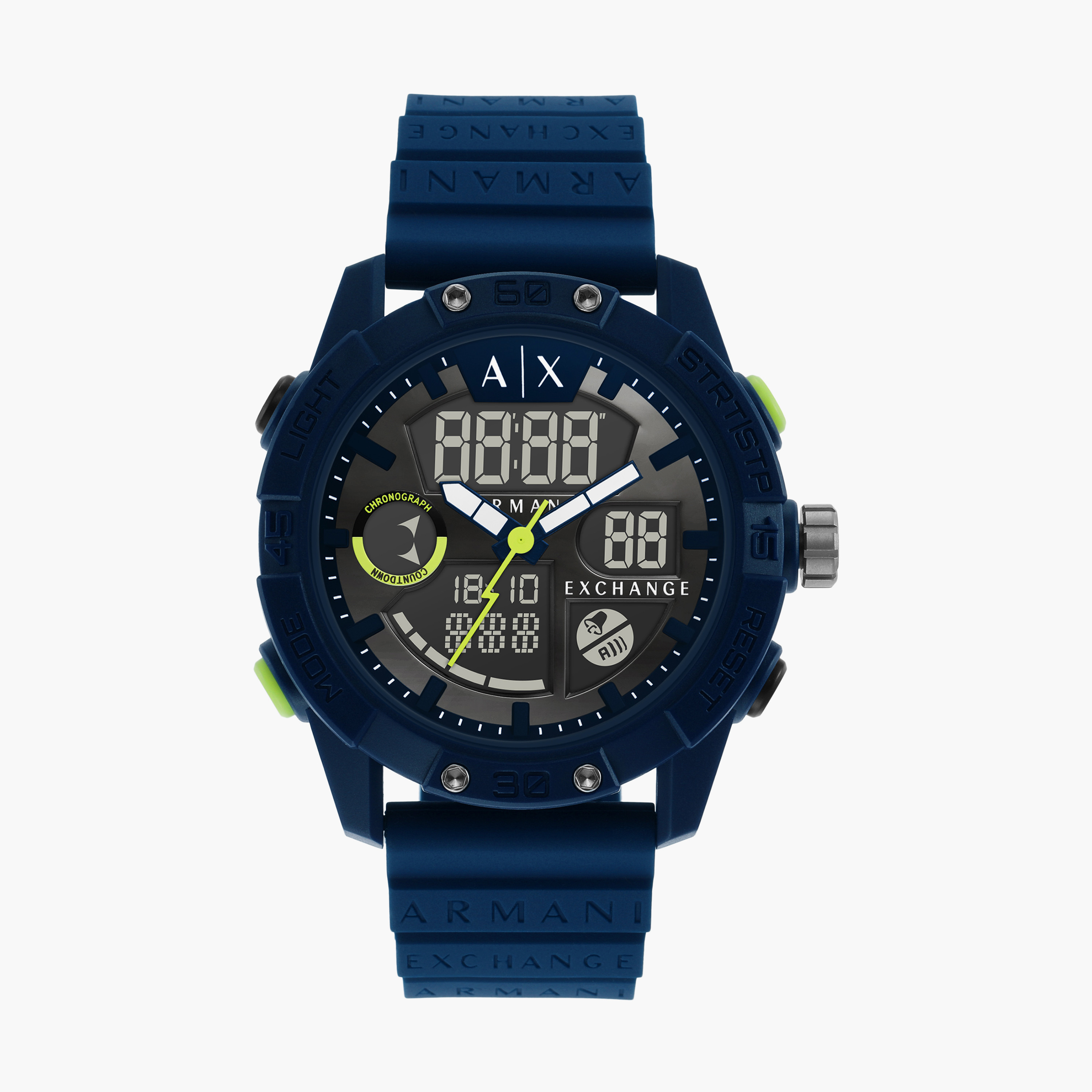 Buy Men's Armani Exchange Men's 46 MM Blue Analog/Digital Silicone