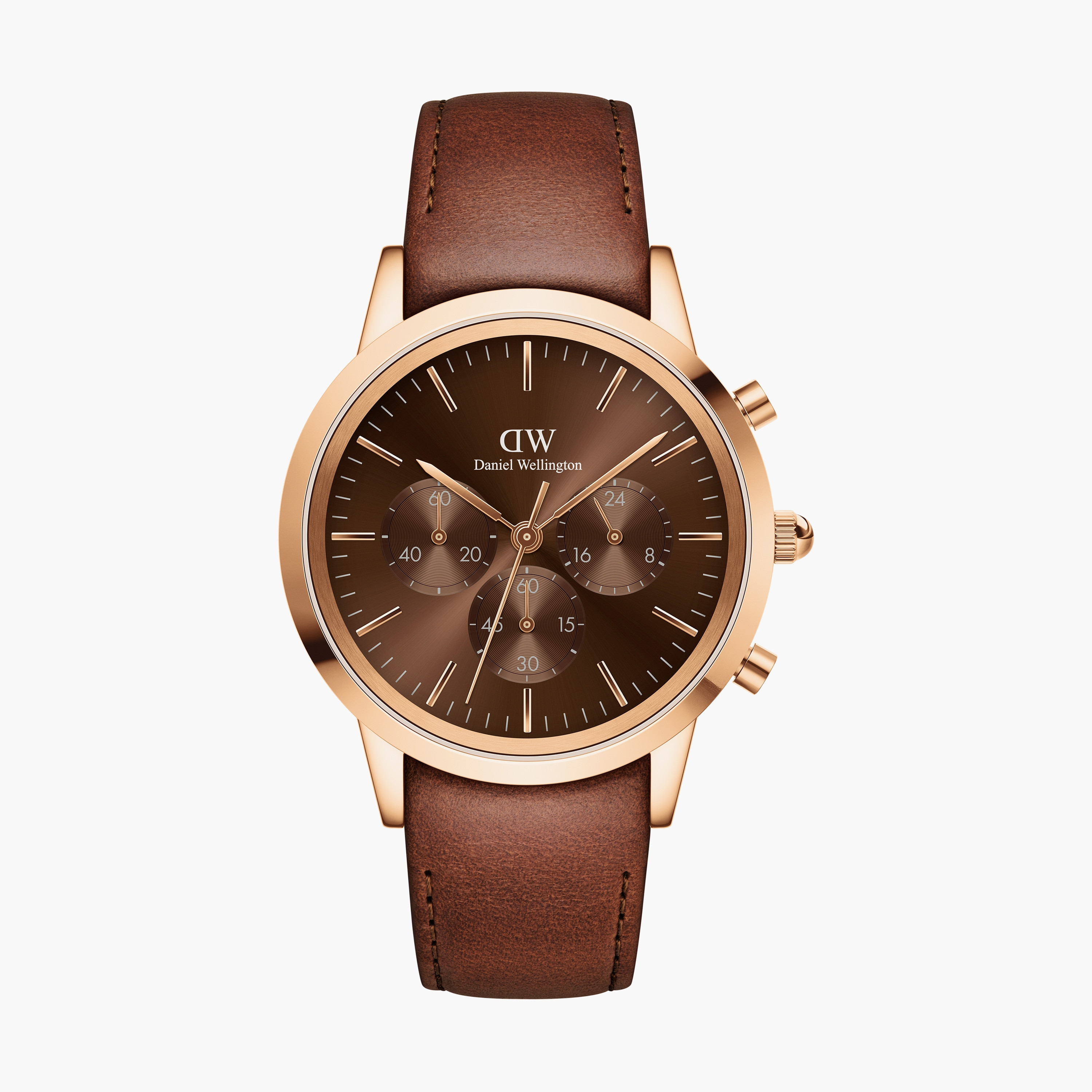 Shop Daniel Wellington 42 MM Men's Brown Chronograph Leather