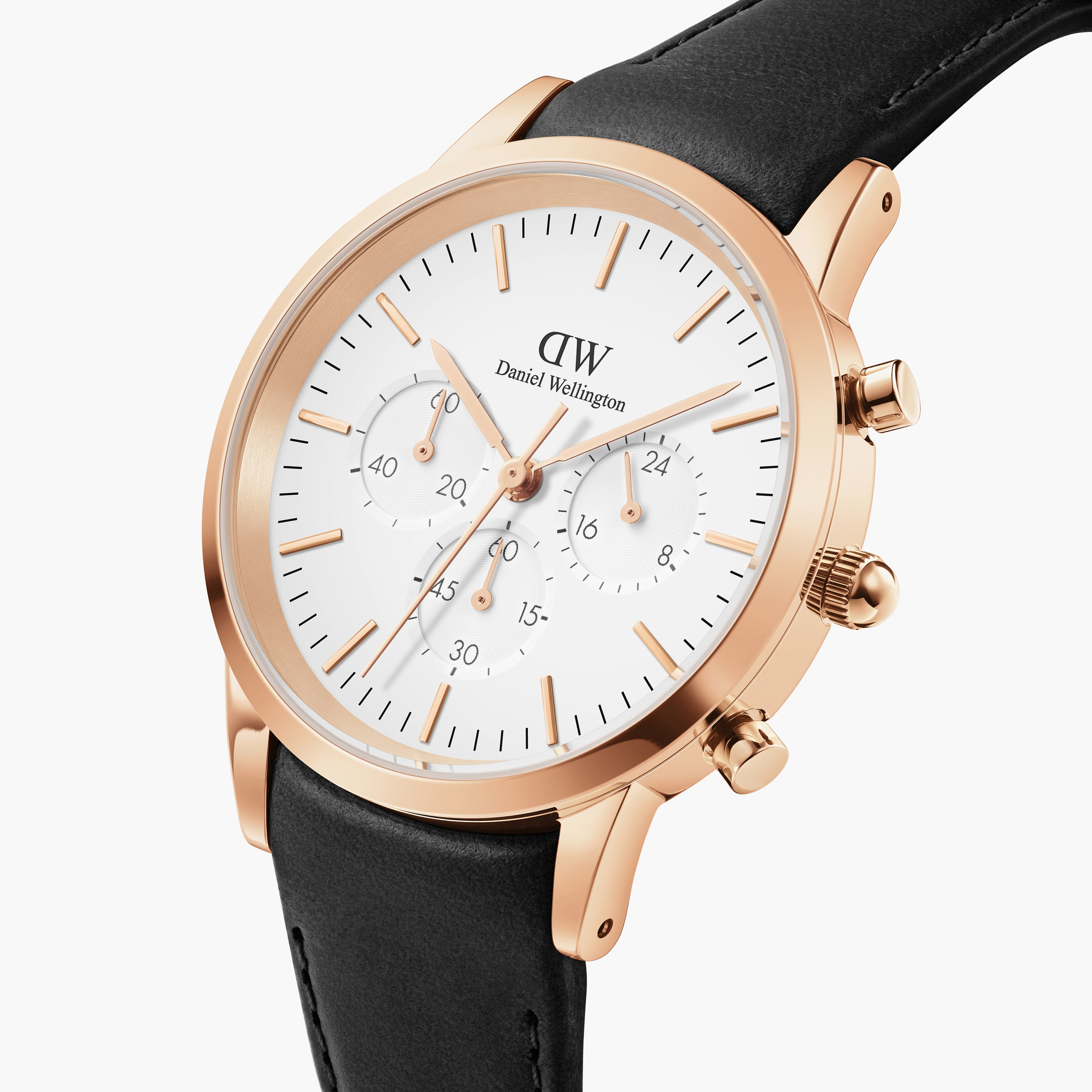 Daniel Wellington 42 MM Men's Black Chronograph Leather Strap Watch - DW00100646-men-watchesandjewellery-watches-image-2