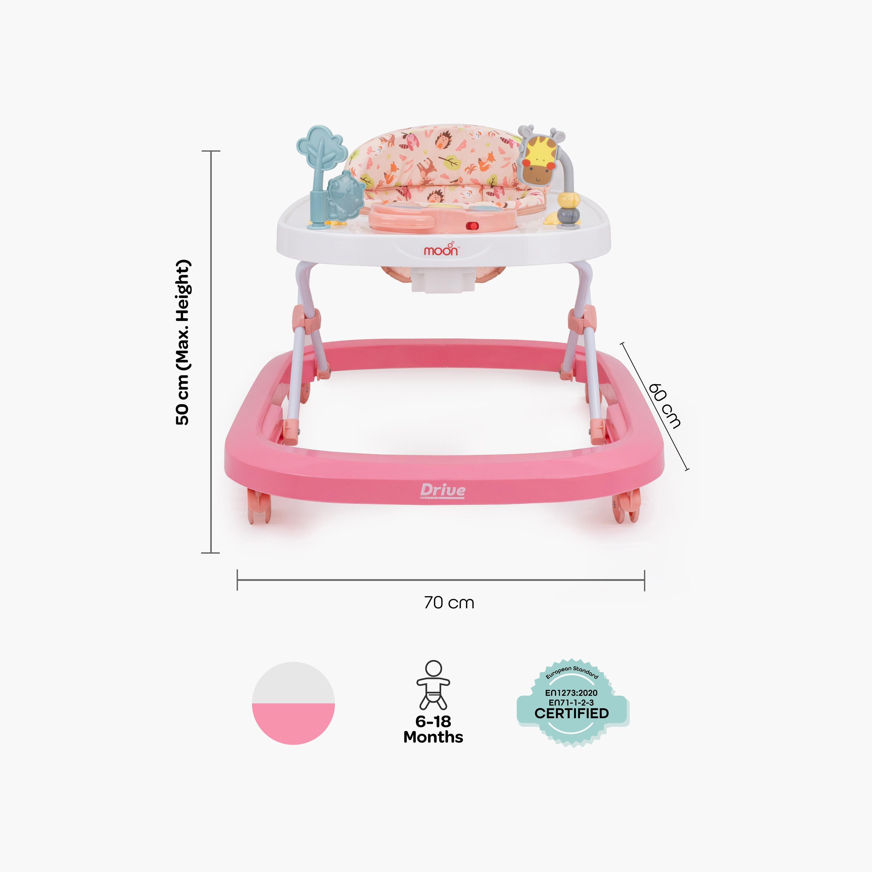 مشاية أطفال درايف مع صينية موسيقية قابلة للإزالة من مون - 6-18 شهرًا - غابة وردية-baby-infantactivity-walkers-image-7