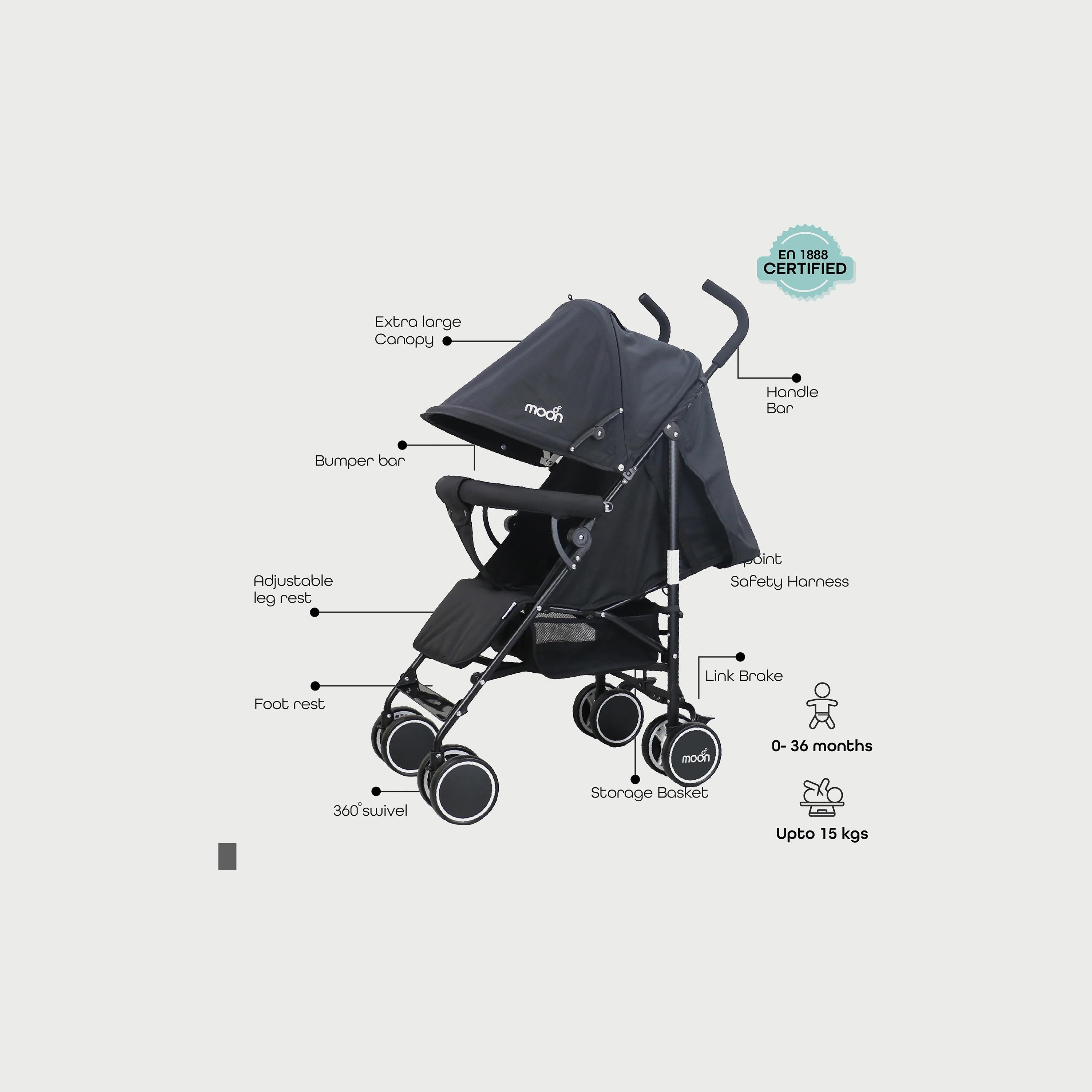 Moon Neo Plus Light Weight Travel Stroller, Dark Grey-baby-gear-strollersandprams-strollers-image-2