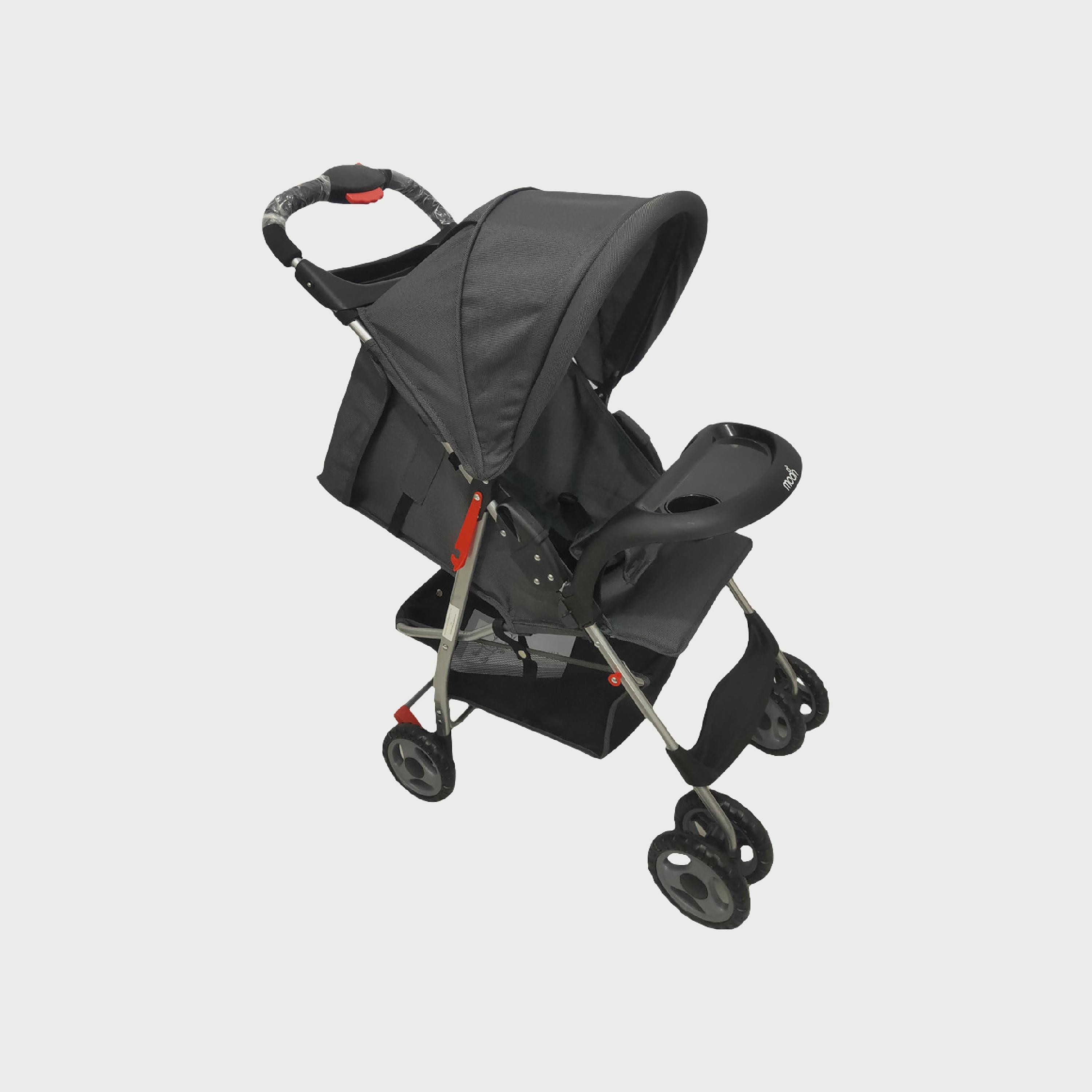عربة أطفال قابلة للطي بيد واحدة بيزيك من موون، رمادي غامق-baby-gear-strollersandprams-strollers-image-1