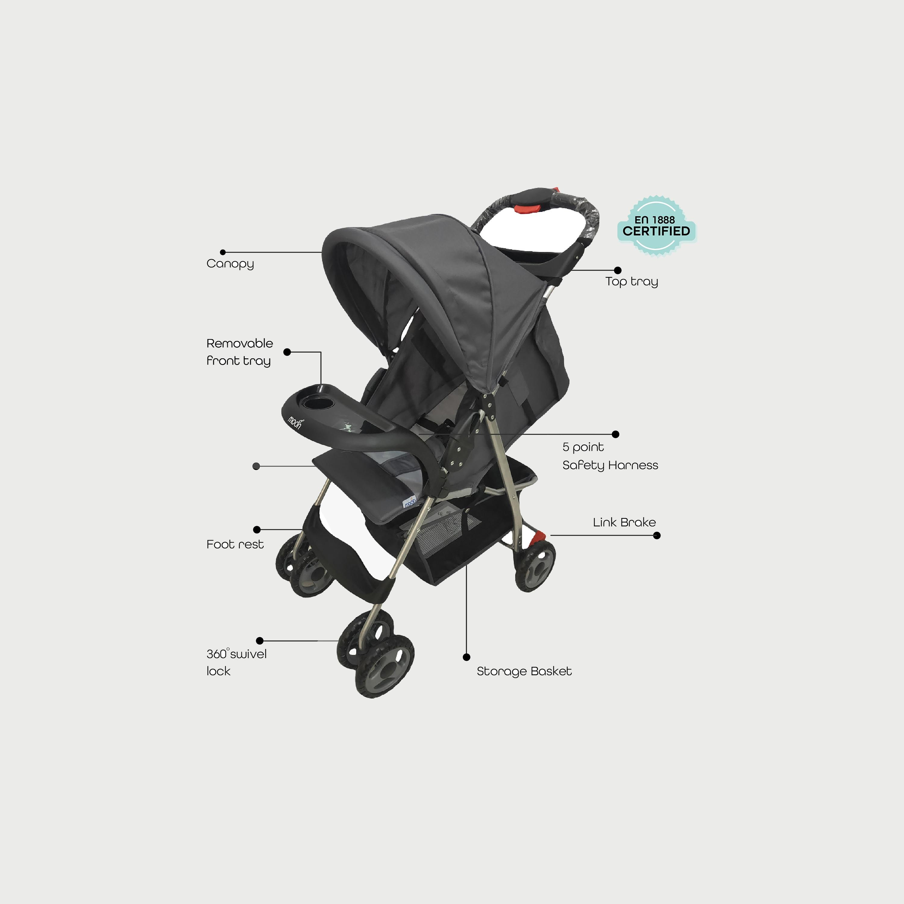Moon Bezik One Hand Fold Travel Stroller, Mid Grey-baby-gear-strollersandprams-strollers-image-2