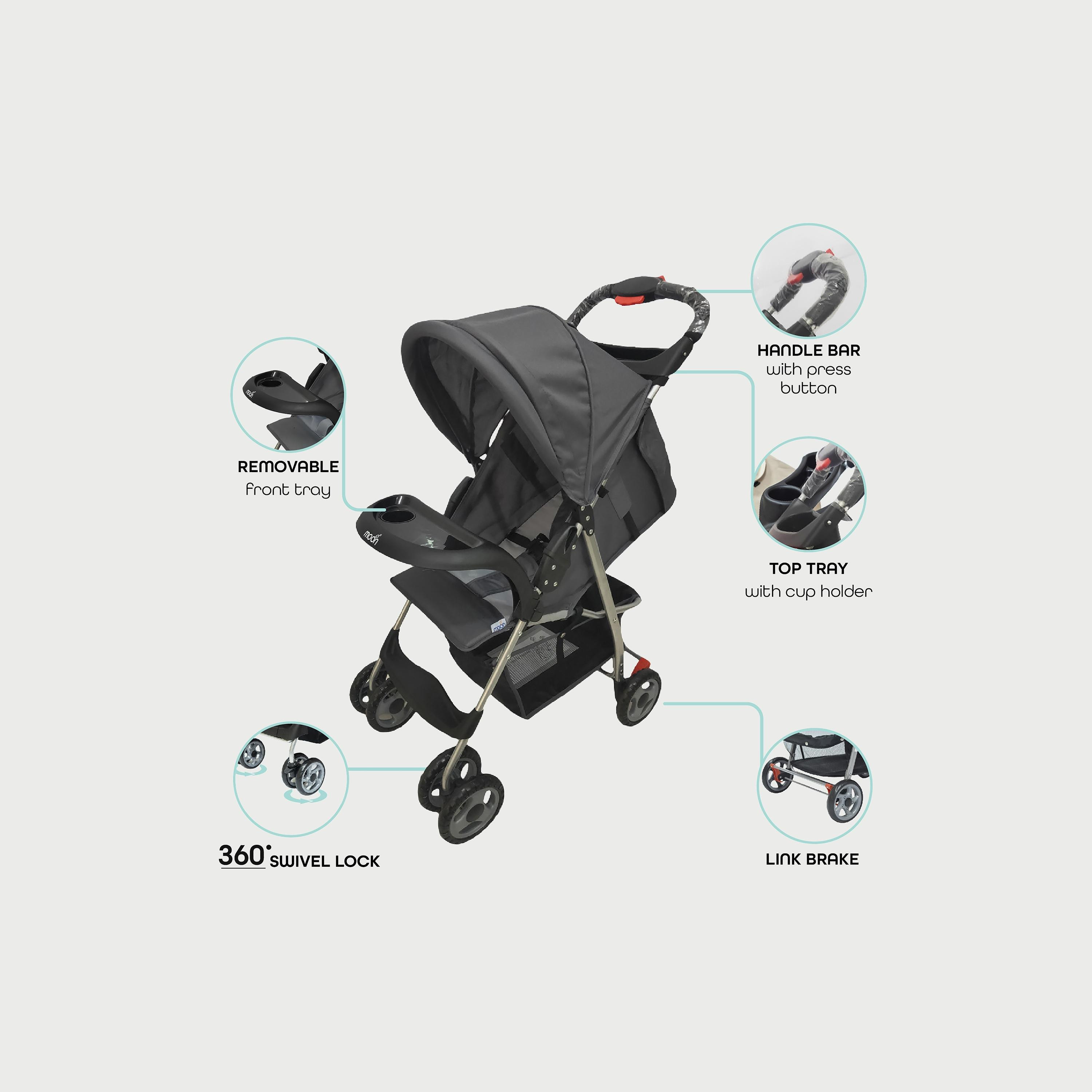 Moon Bezik One Hand Fold Travel Stroller, Mid Grey-baby-gear-strollersandprams-strollers-image-3