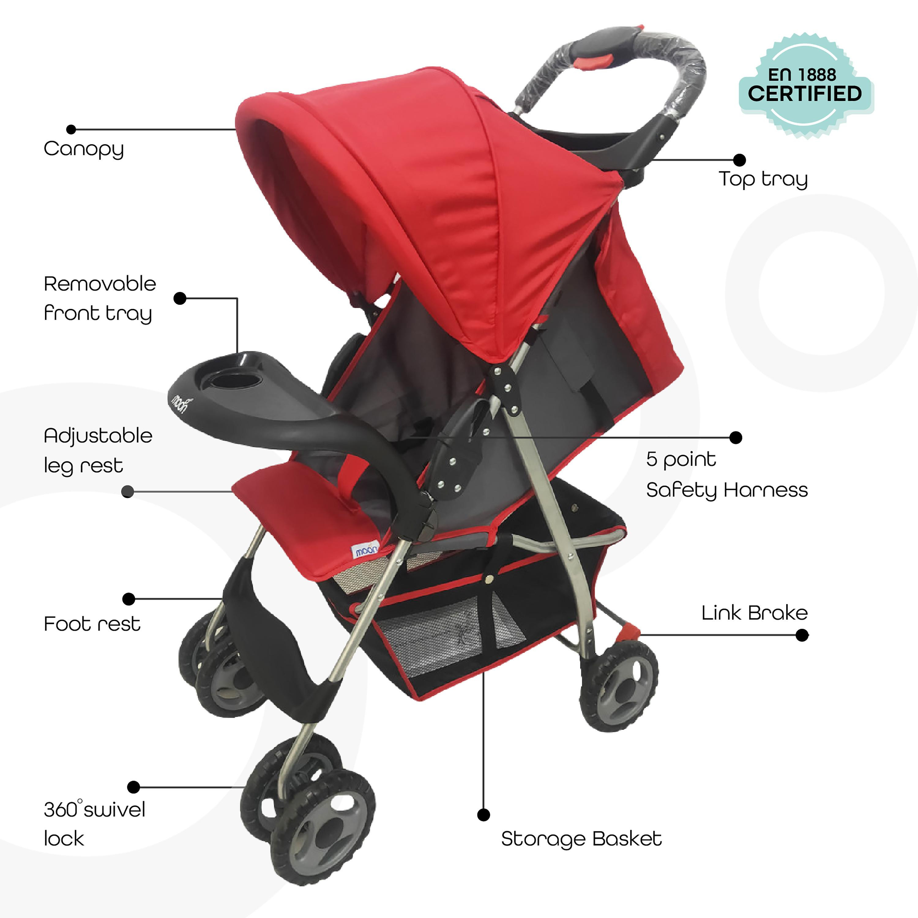 Moon Bezik One Hand Fold Travel Stroller, Red-baby-gear-strollersandprams-strollers-image-2