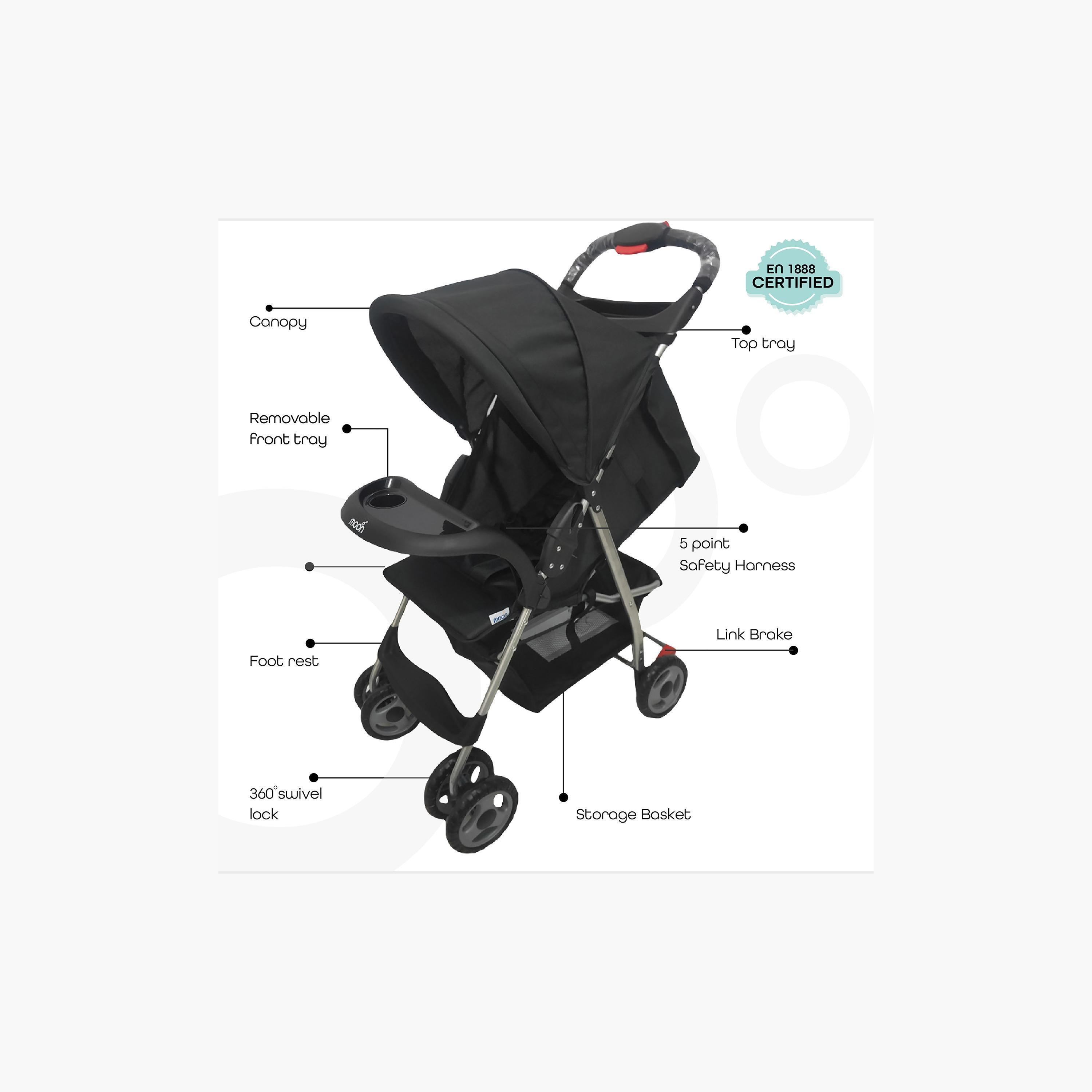 Moon Bezik One Hand Fold Travel Stroller, Black-baby-gear-strollersandprams-strollers-image-2