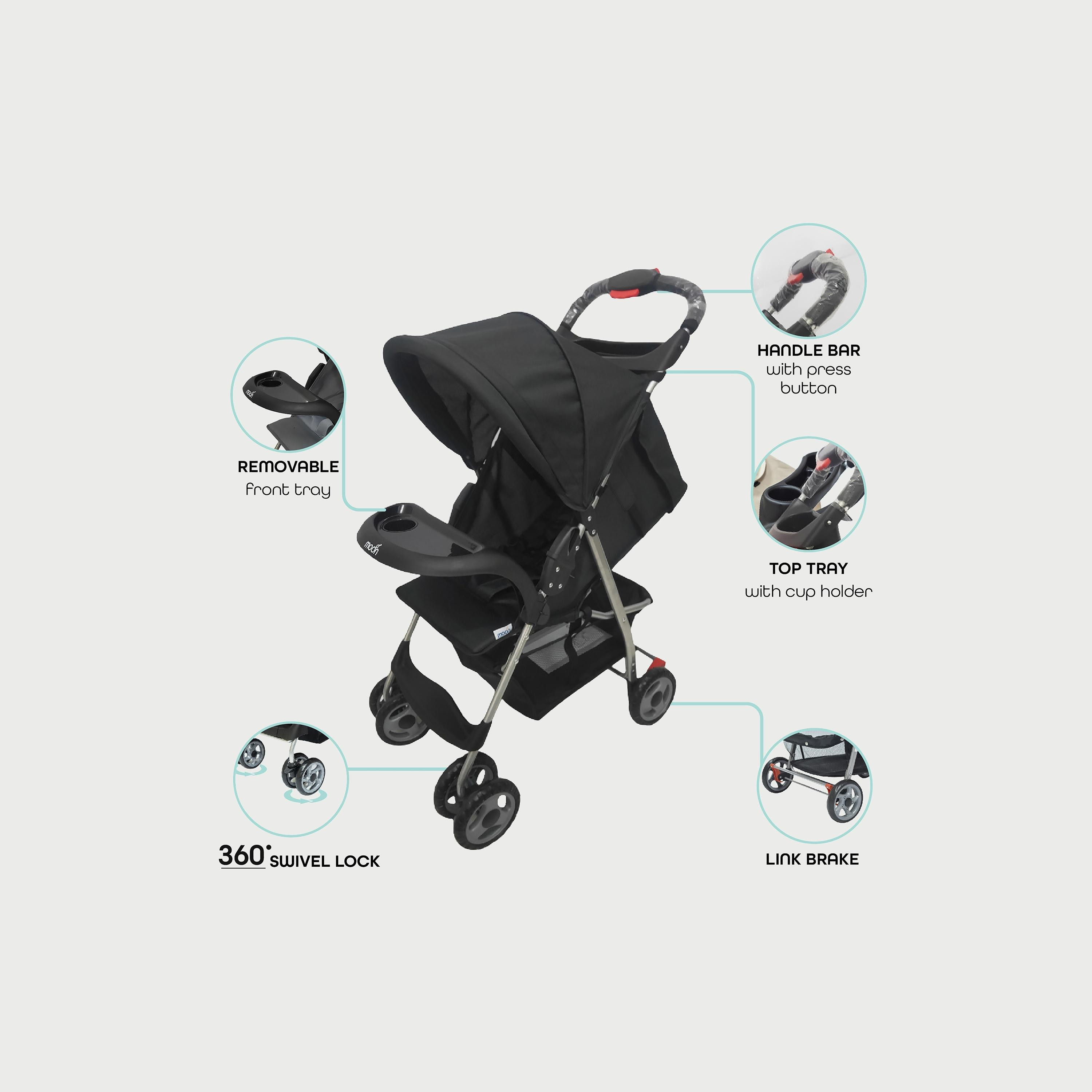 Moon Bezik One Hand Fold Travel Stroller, Black-baby-gear-strollersandprams-strollers-image-3