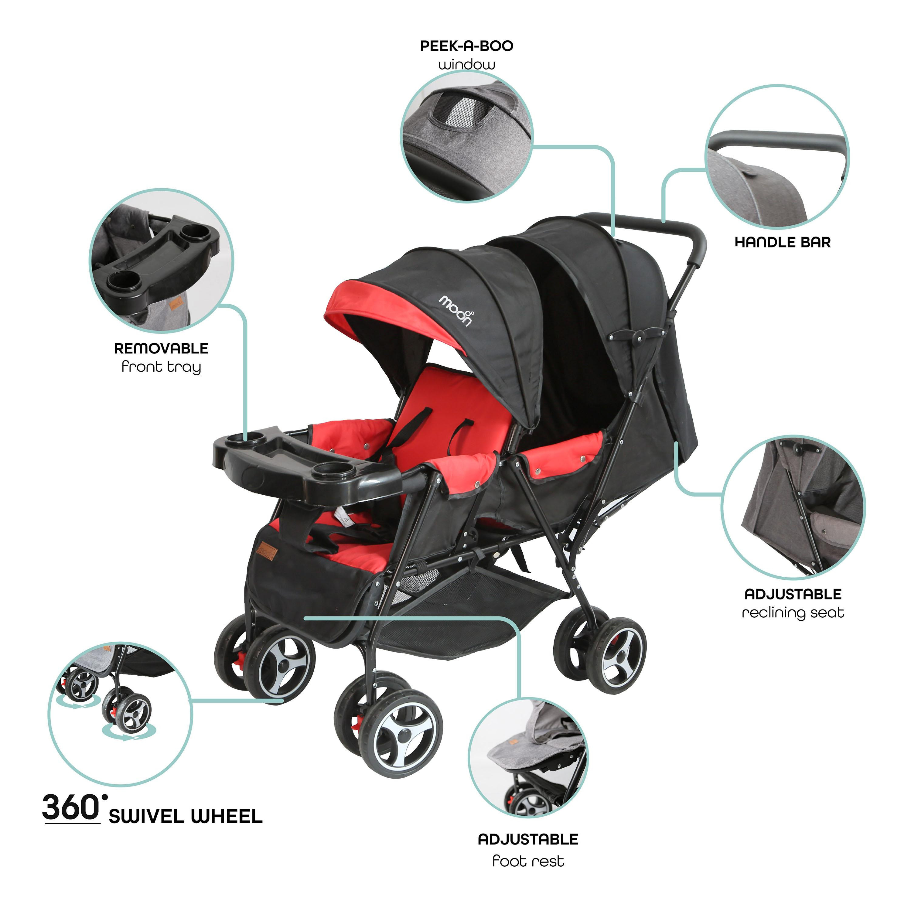 Moon Magnum Tandem Easy Fold Twin Travel Stroller, Fire Red-baby-gear-strollersandprams-strollers-image-3