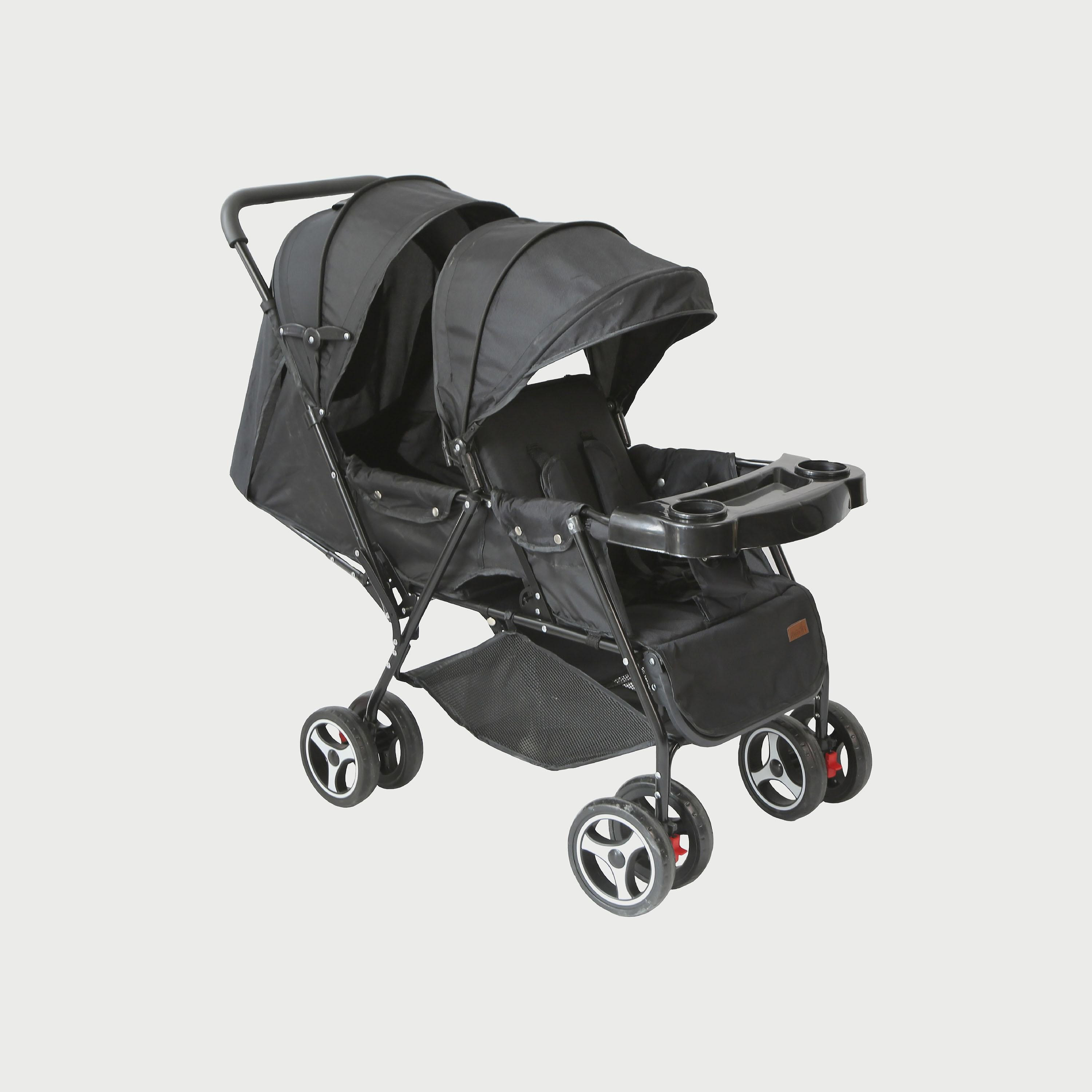 عربة السفر ماغنوم تاندم سهلة الطي المزدوجة من موون، أسود/رمادي نقاط-baby-gear-strollersandprams-strollers-image-1