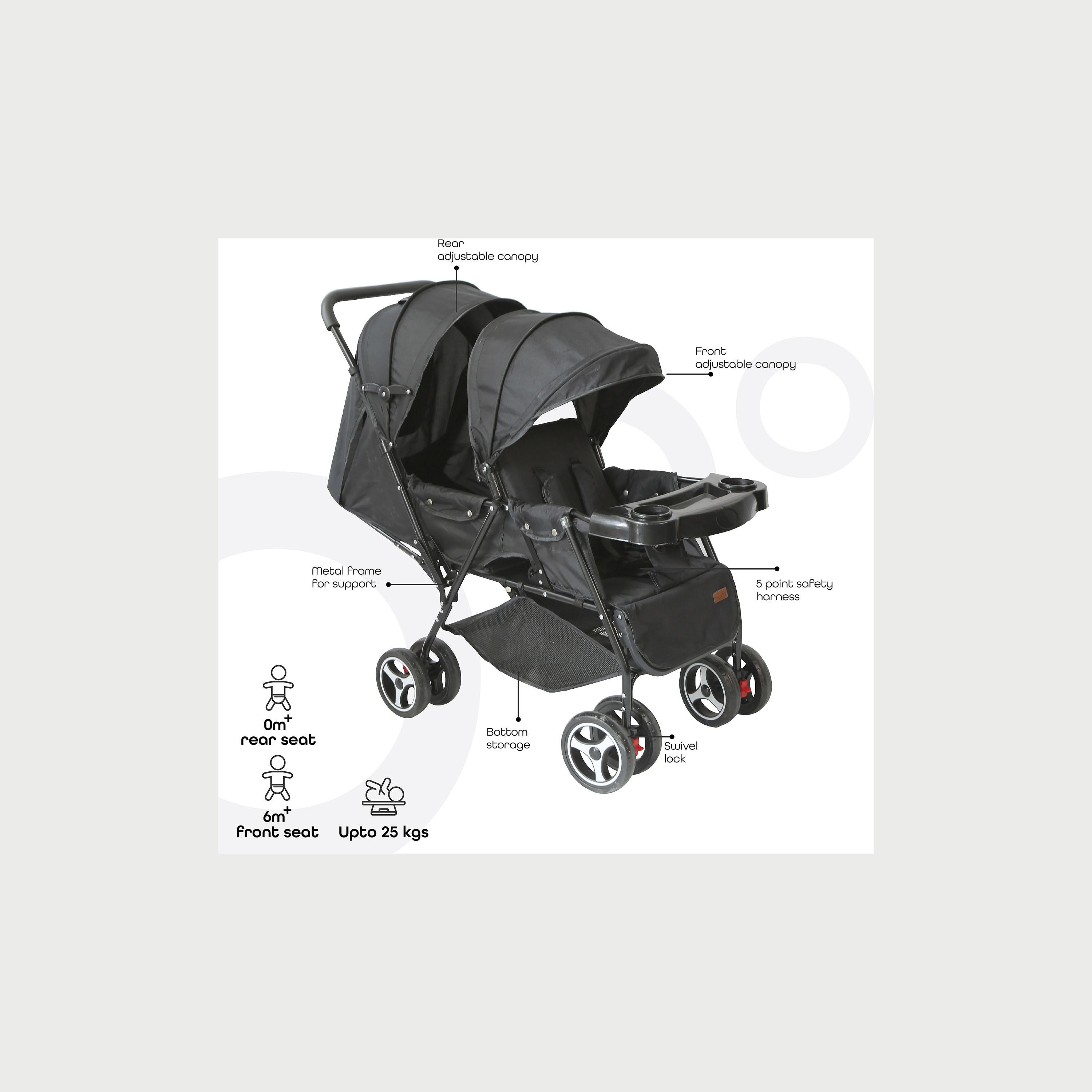 عربة السفر ماغنوم تاندم سهلة الطي المزدوجة من موون، أسود/رمادي نقاط-baby-gear-strollersandprams-strollers-image-2