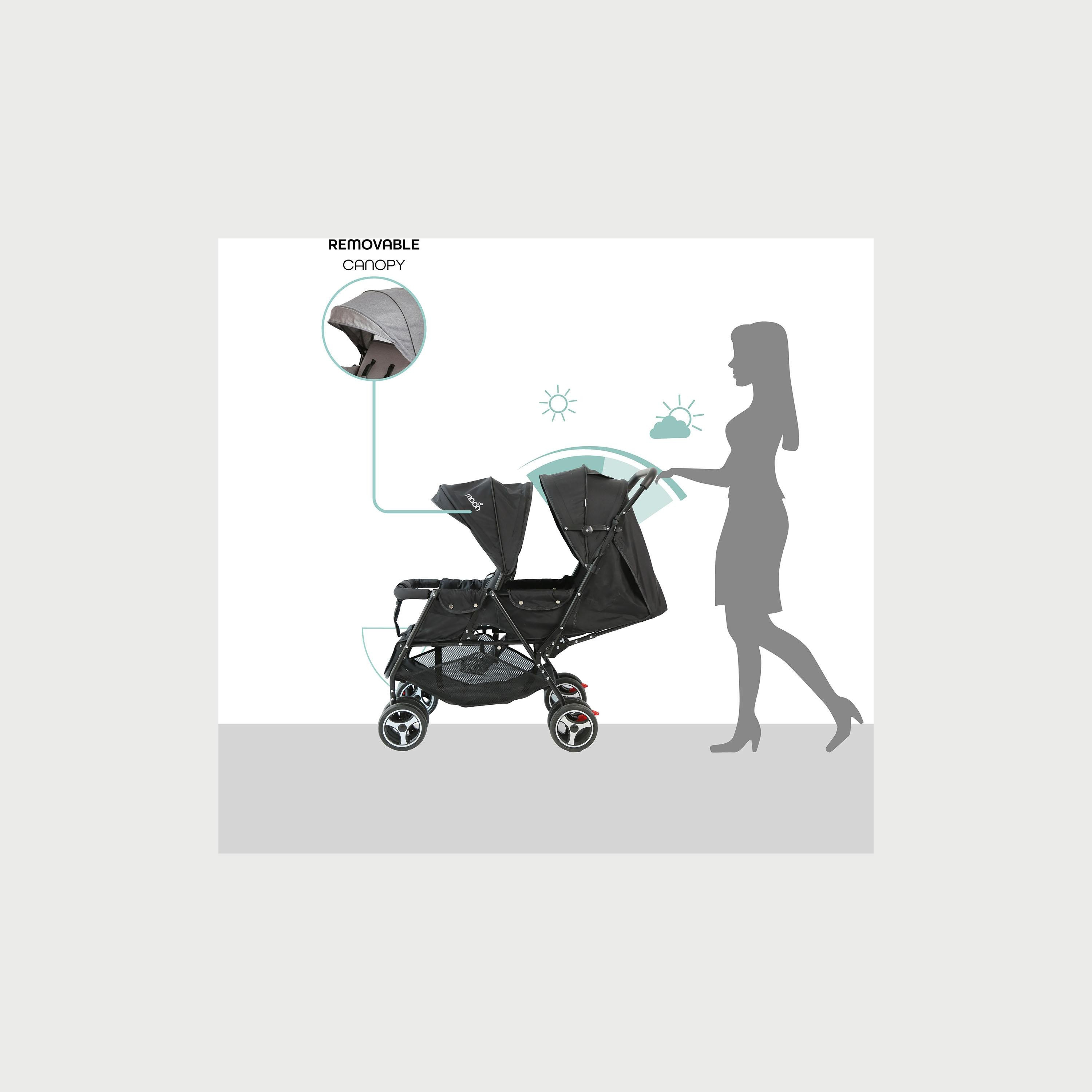 عربة السفر ماغنوم تاندم سهلة الطي المزدوجة من موون، أسود/رمادي نقاط-baby-gear-strollersandprams-strollers-image-4
