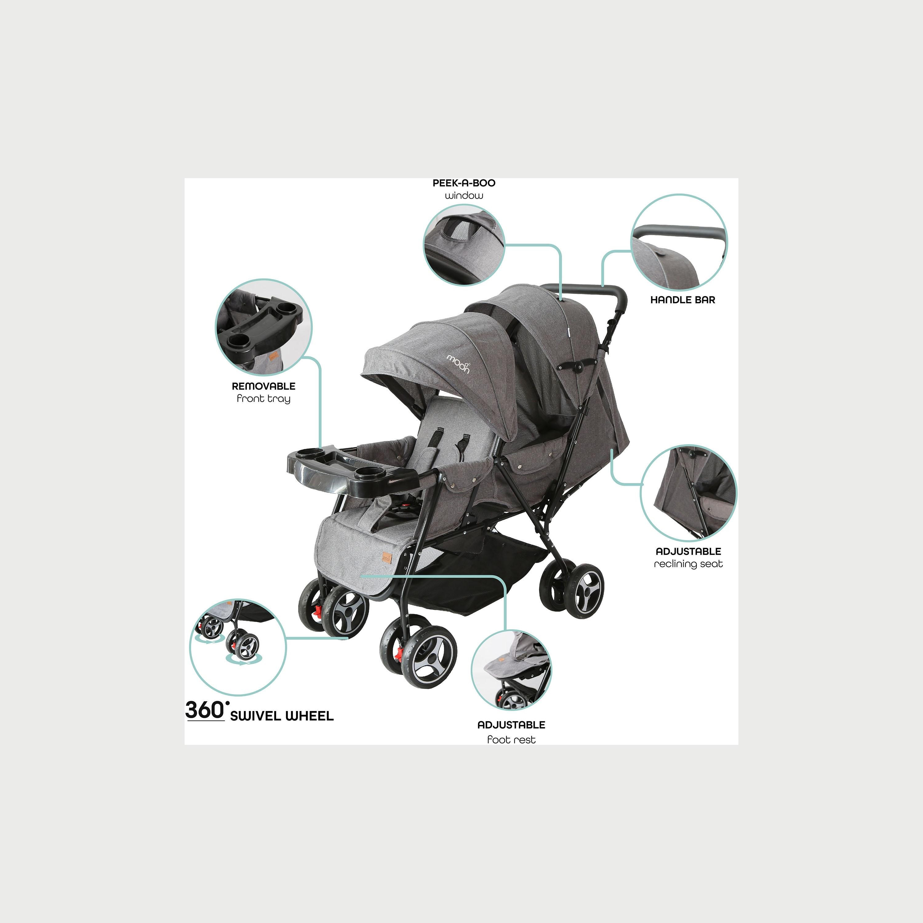 Moon Magnum Tandem Easy Fold Twin Travel Stroller, Mid Grey-baby-gear-strollersandprams-strollers-image-3