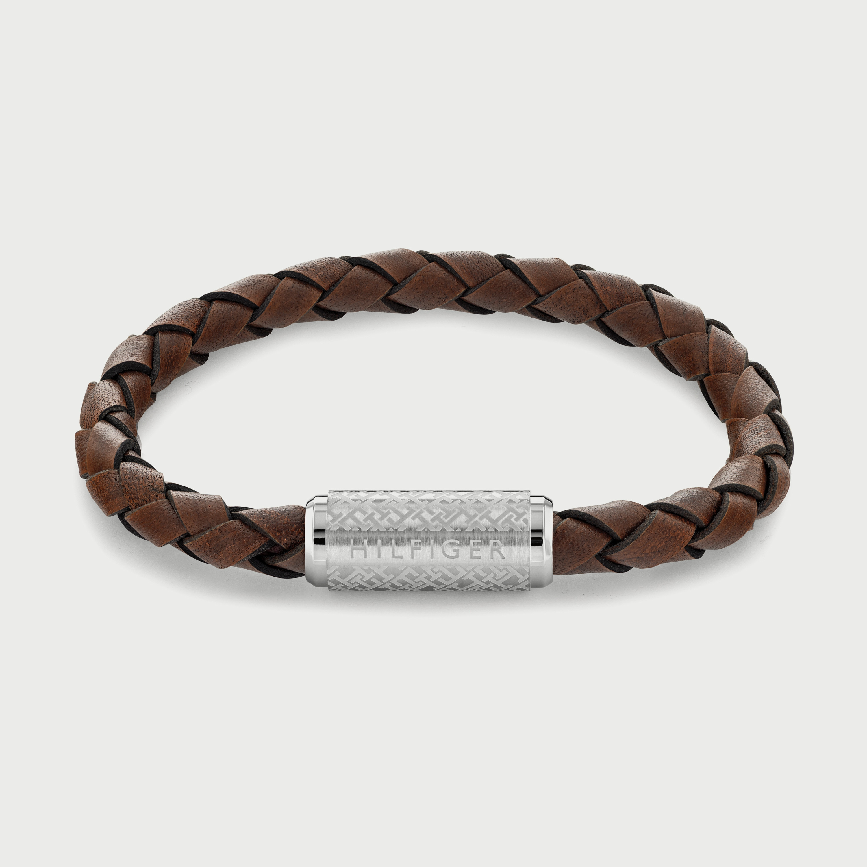 سوار ستانلس ستيل وجلد مضفر بلون بني للرجال من تومي هيلفجر-men-watchesandjewellery-bracelets-image-1