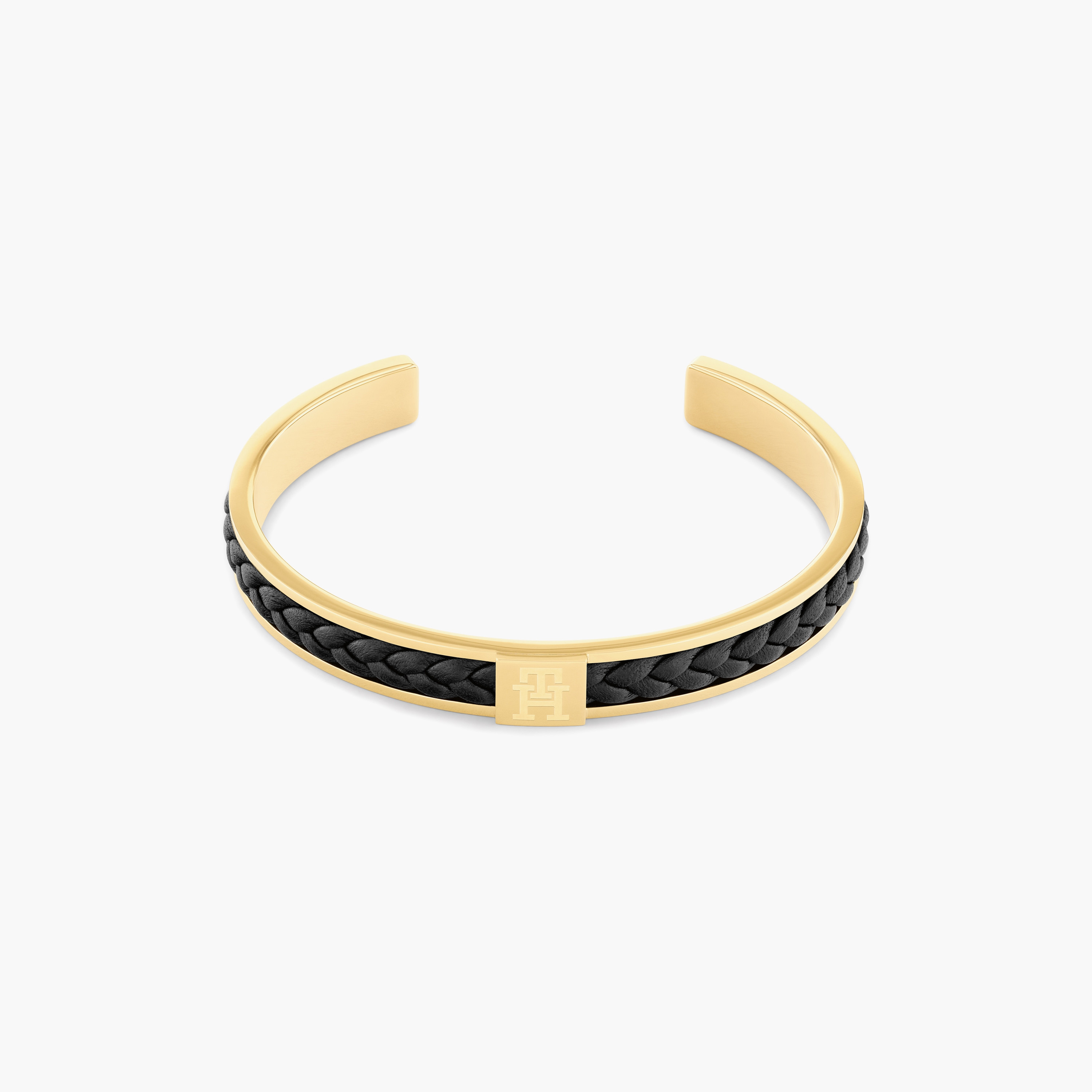 سوار تومي هيلفيغر للرجال من ستانلس ستيل بلون ذهبي وأسود وجلد مضفر | 2790491-men-watchesandjewellery-bracelets-image-1